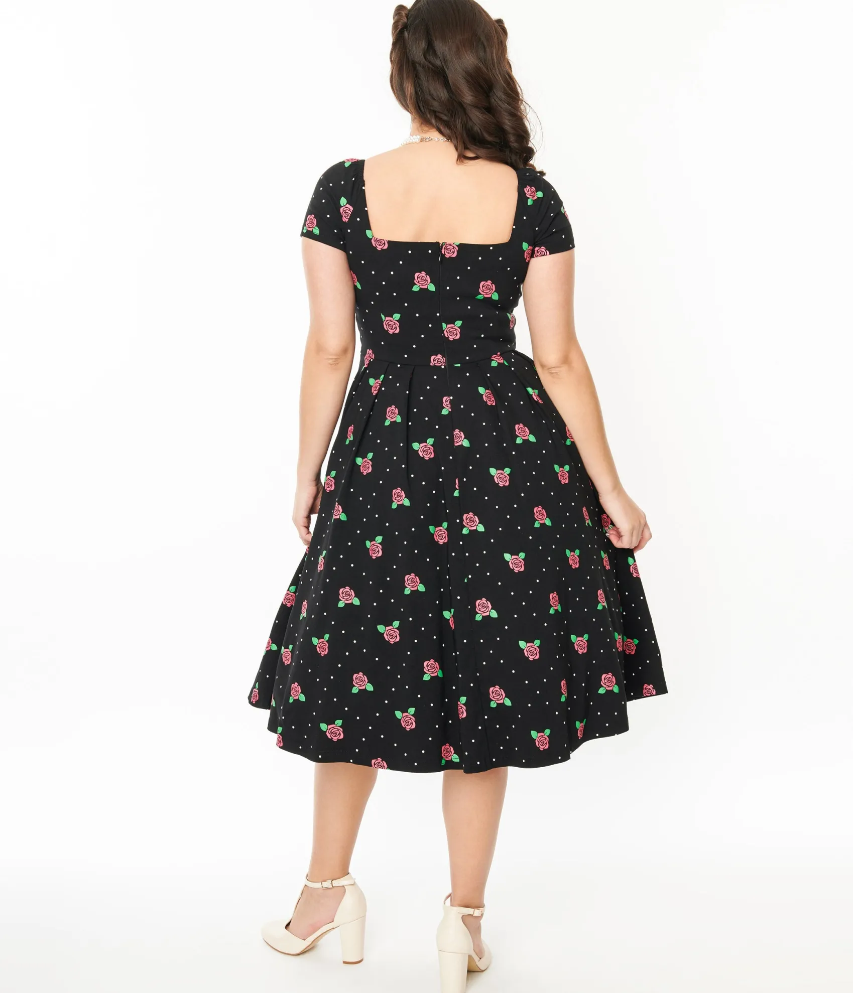 Unique Vintage 1950s Black & Rose Stamp Midge Swing Dress Discount