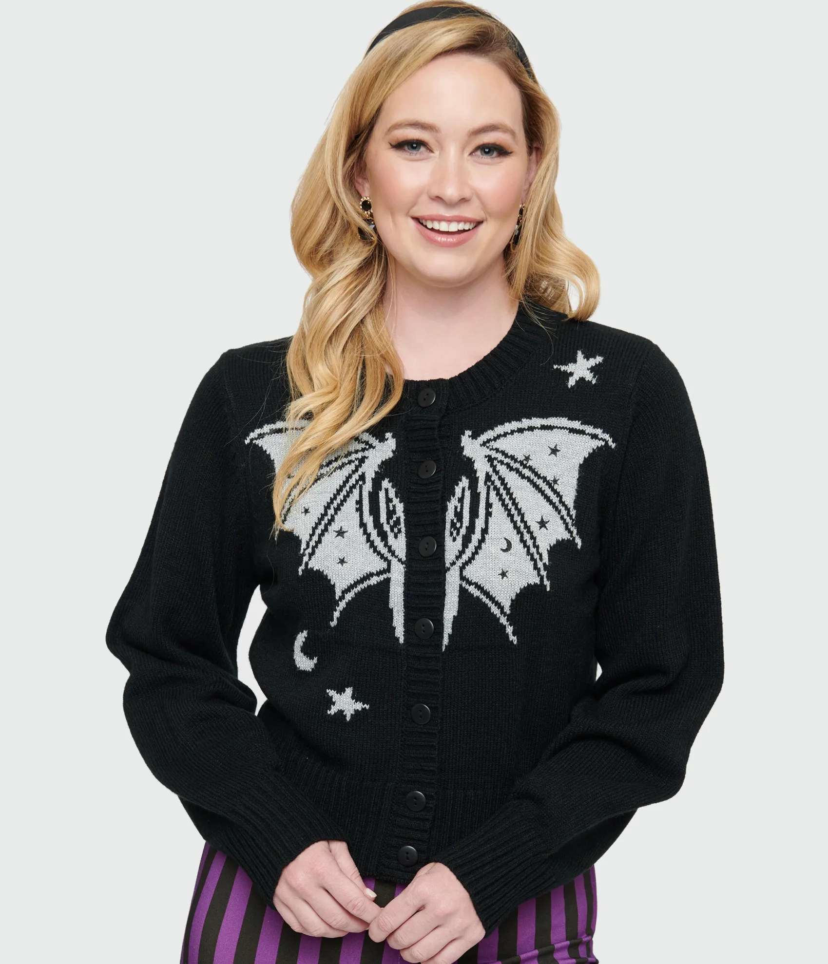 Unique Vintage 1950s Black & Silver Bat Cropped Cardigan Store