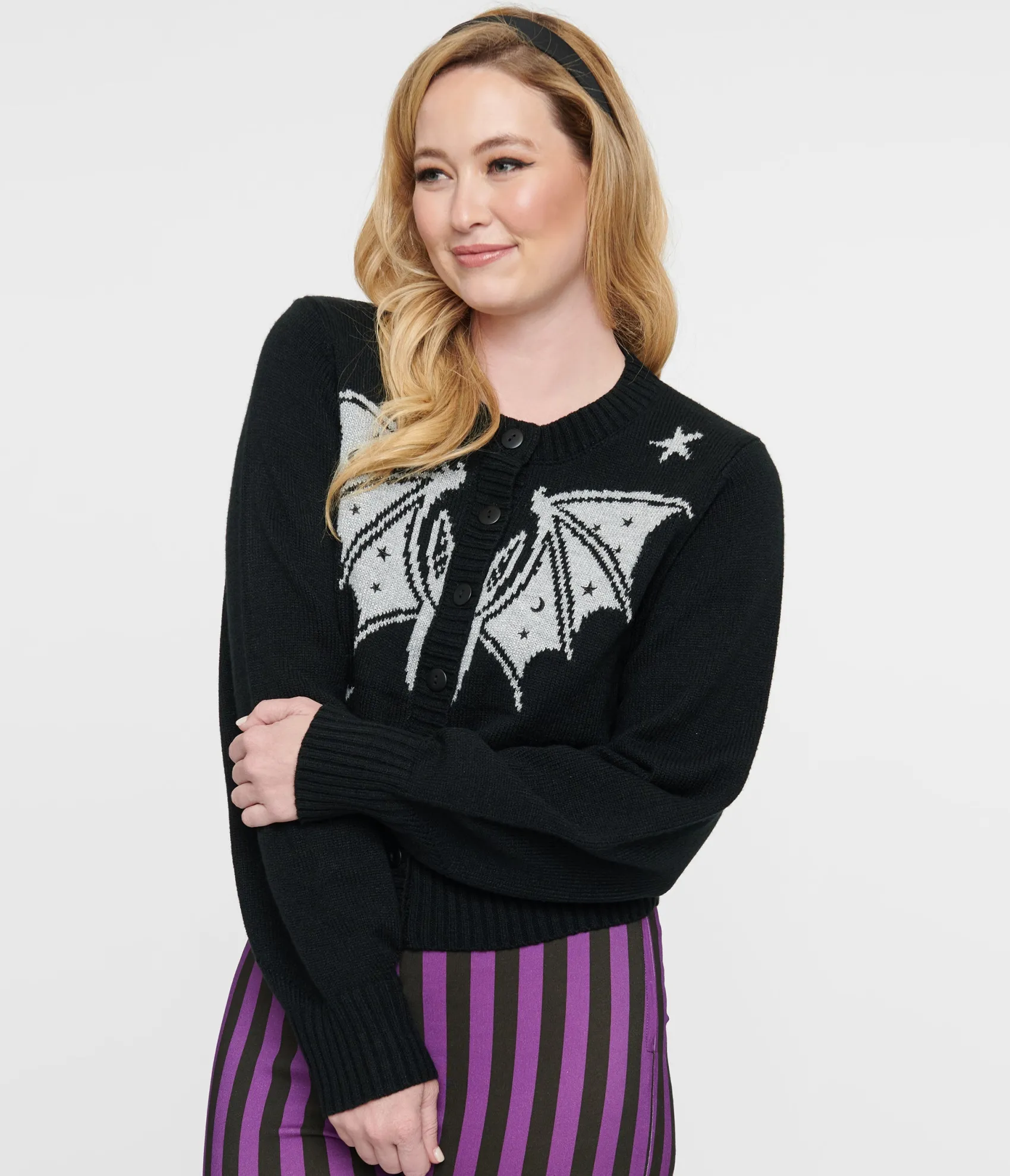 Unique Vintage 1950s Black & Silver Bat Cropped Cardigan Store