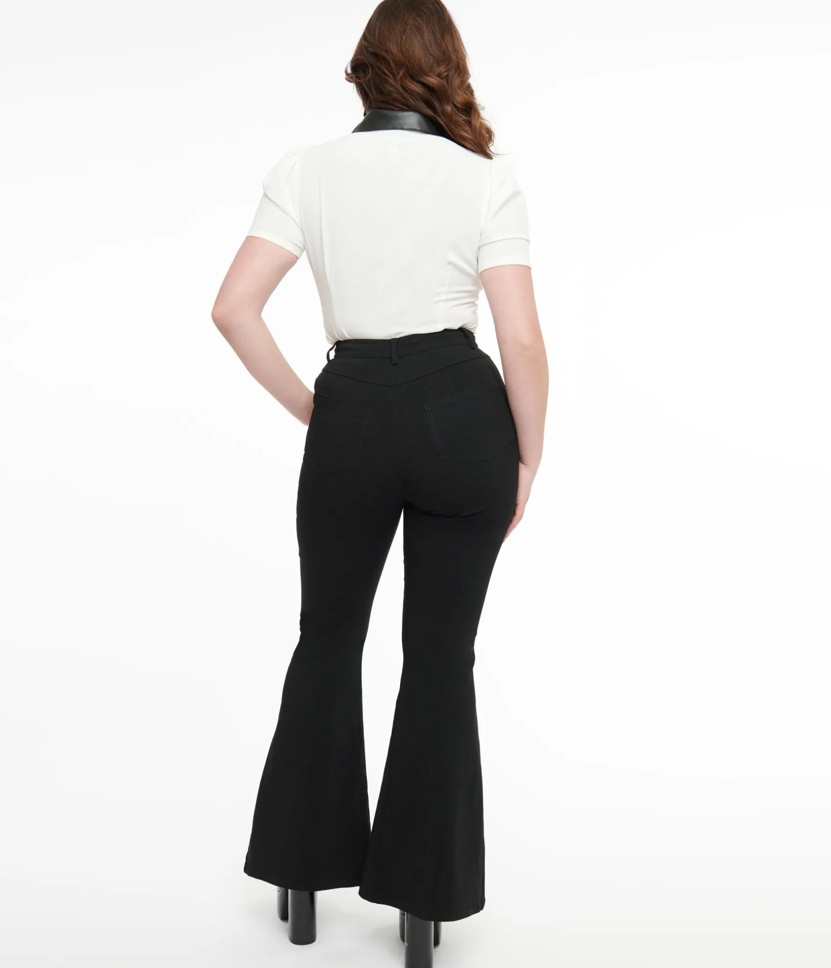 Unique Vintage 1970s Black & Silver Bats Flare Pants Fashion