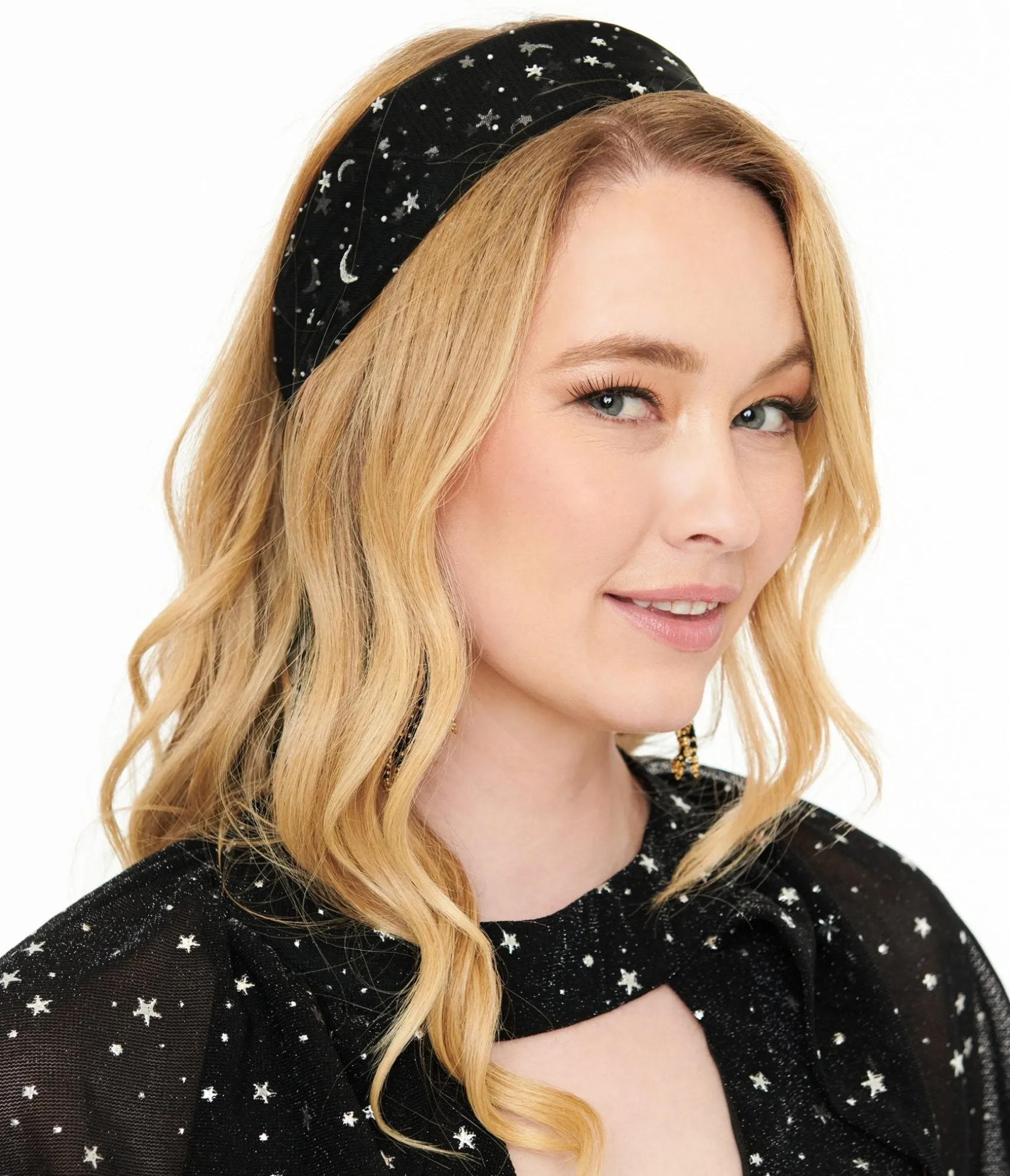 Unique Vintage 1950s Black & Silver Star Print Hair Scarf Online