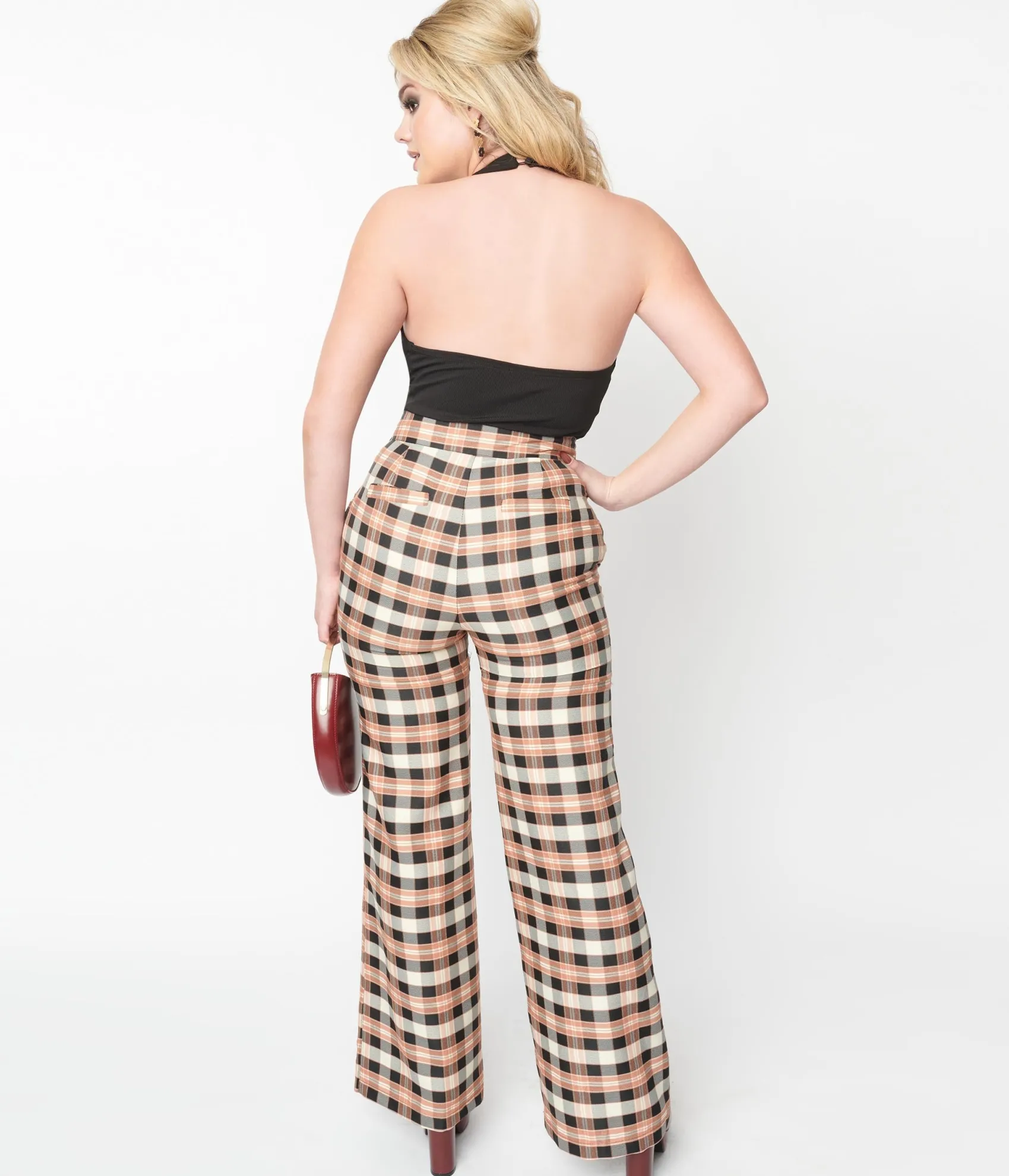 Unique Vintage 1940s Black & Tan Plaid Sailor Pants Cheap