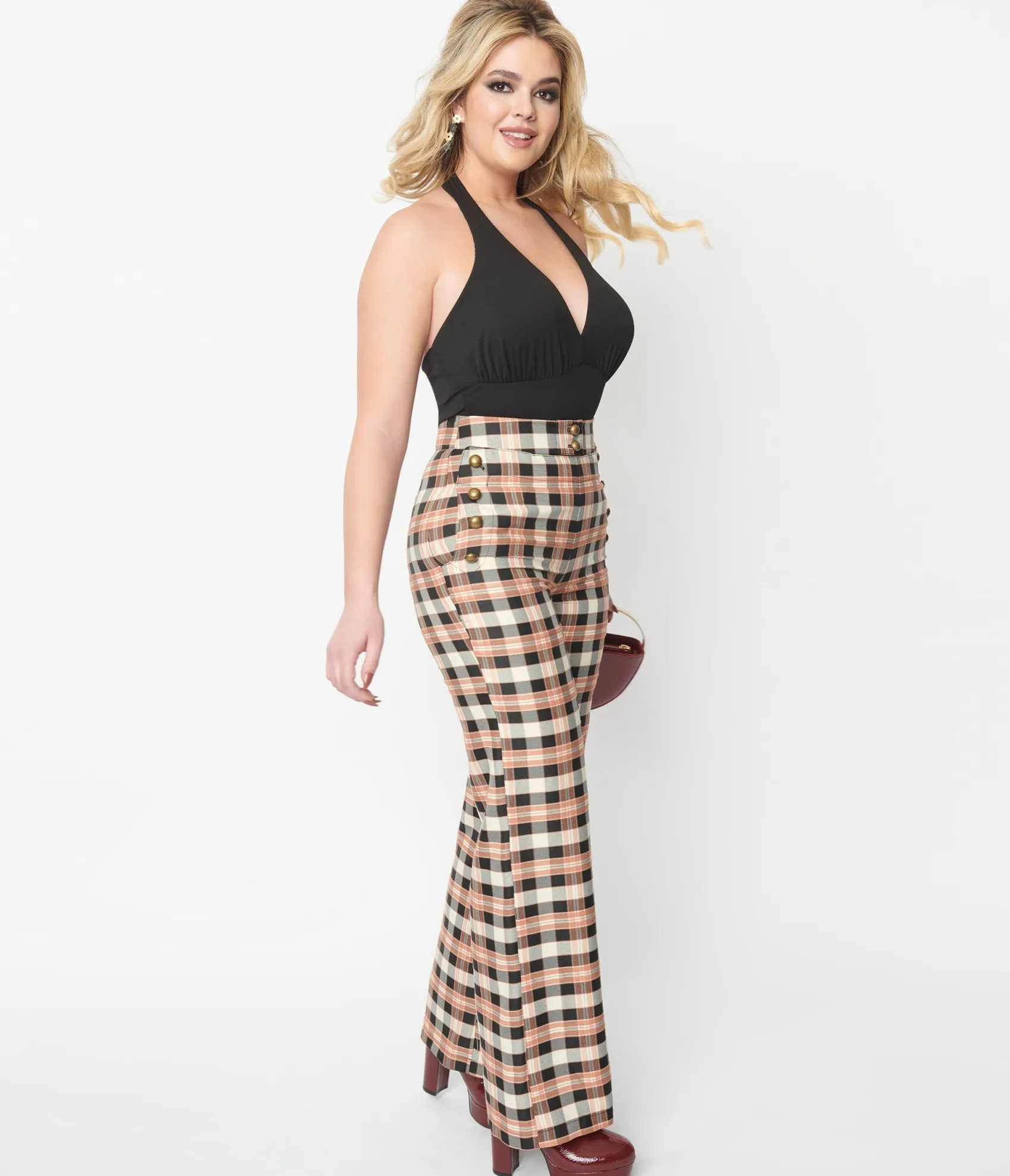 Unique Vintage 1940s Black & Tan Plaid Sailor Pants Cheap