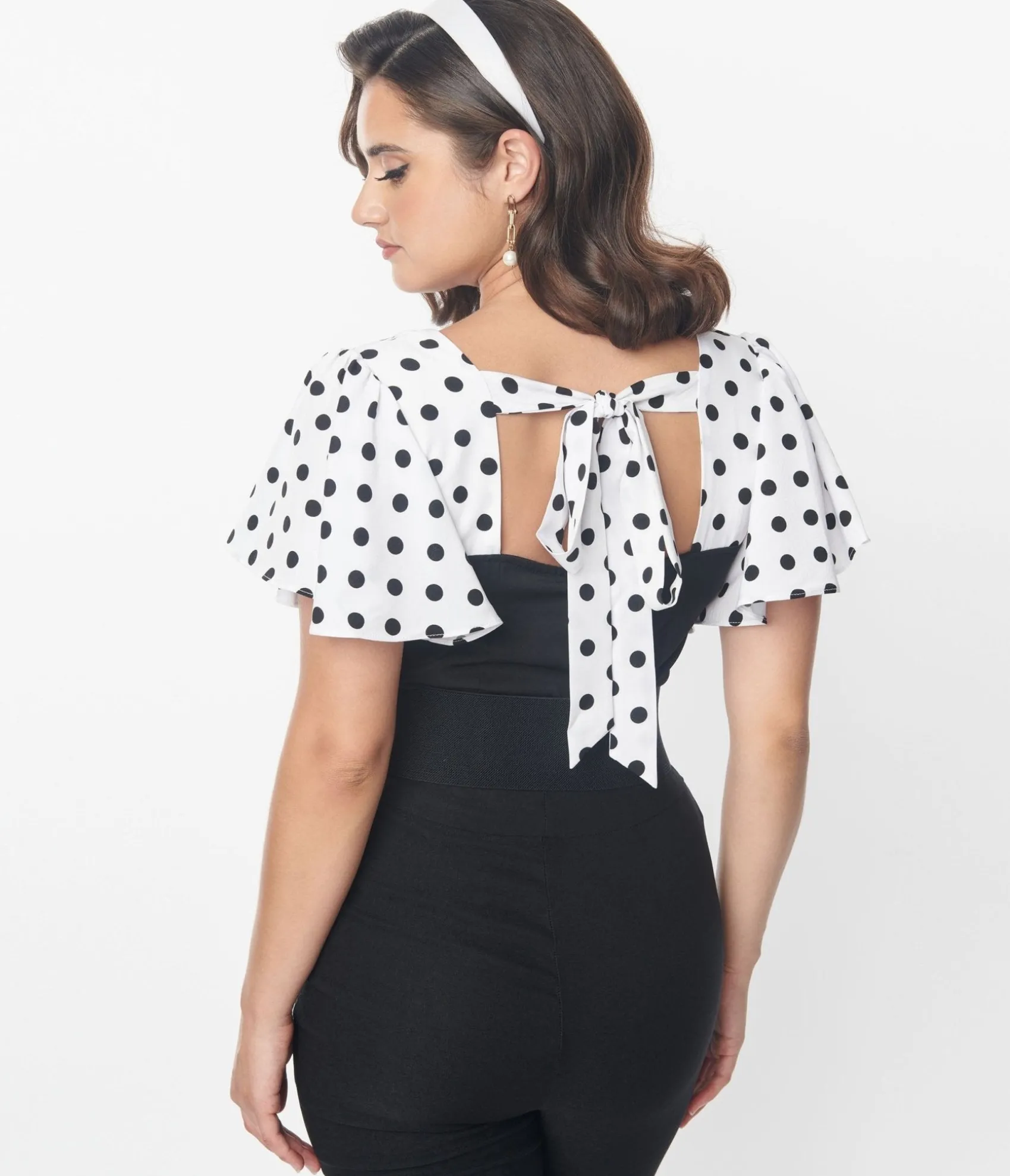 Unique Vintage 1930s Black & White Dot Flutter Sleeve Blouse Outlet