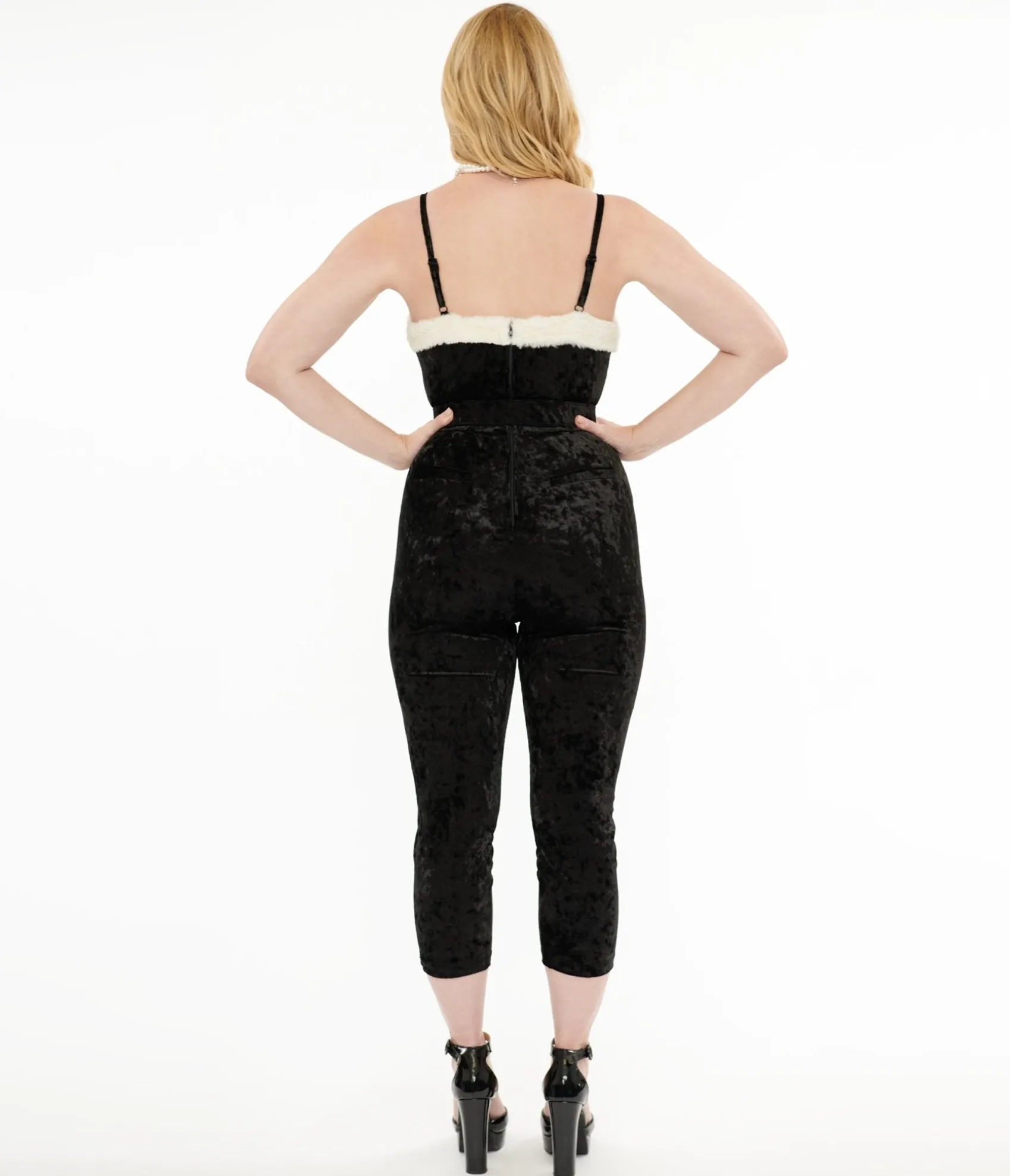 Unique Vintage 1950s Black & White Faux Fur Cropped Jumpsuit Outlet