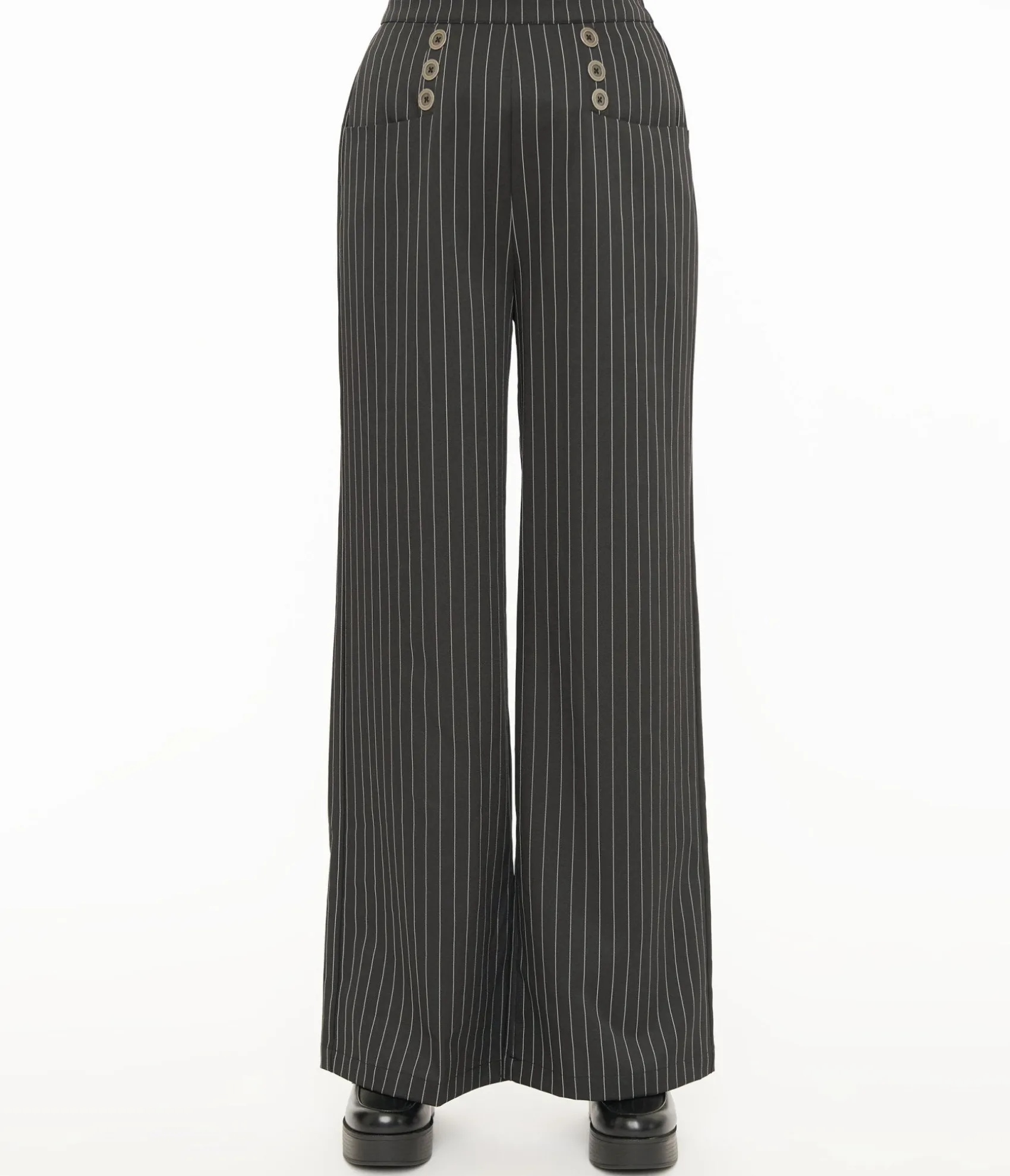 Unique Vintage 1940s Black & White Pin Stripe High Waist Sailor Ginger Pants New