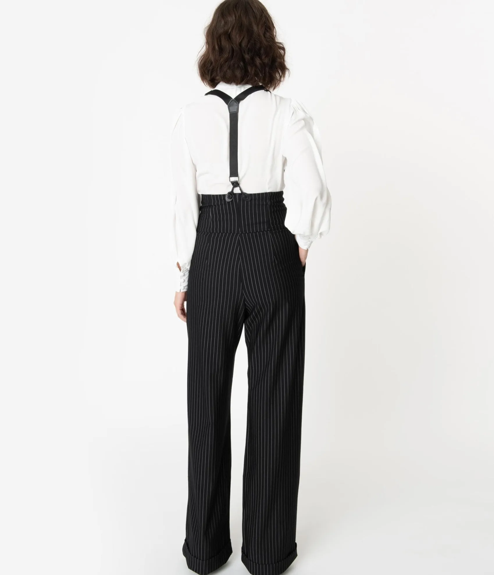 Unique Vintage 1930s Black & White Pin Stripe Thelma Suspender Pants Best