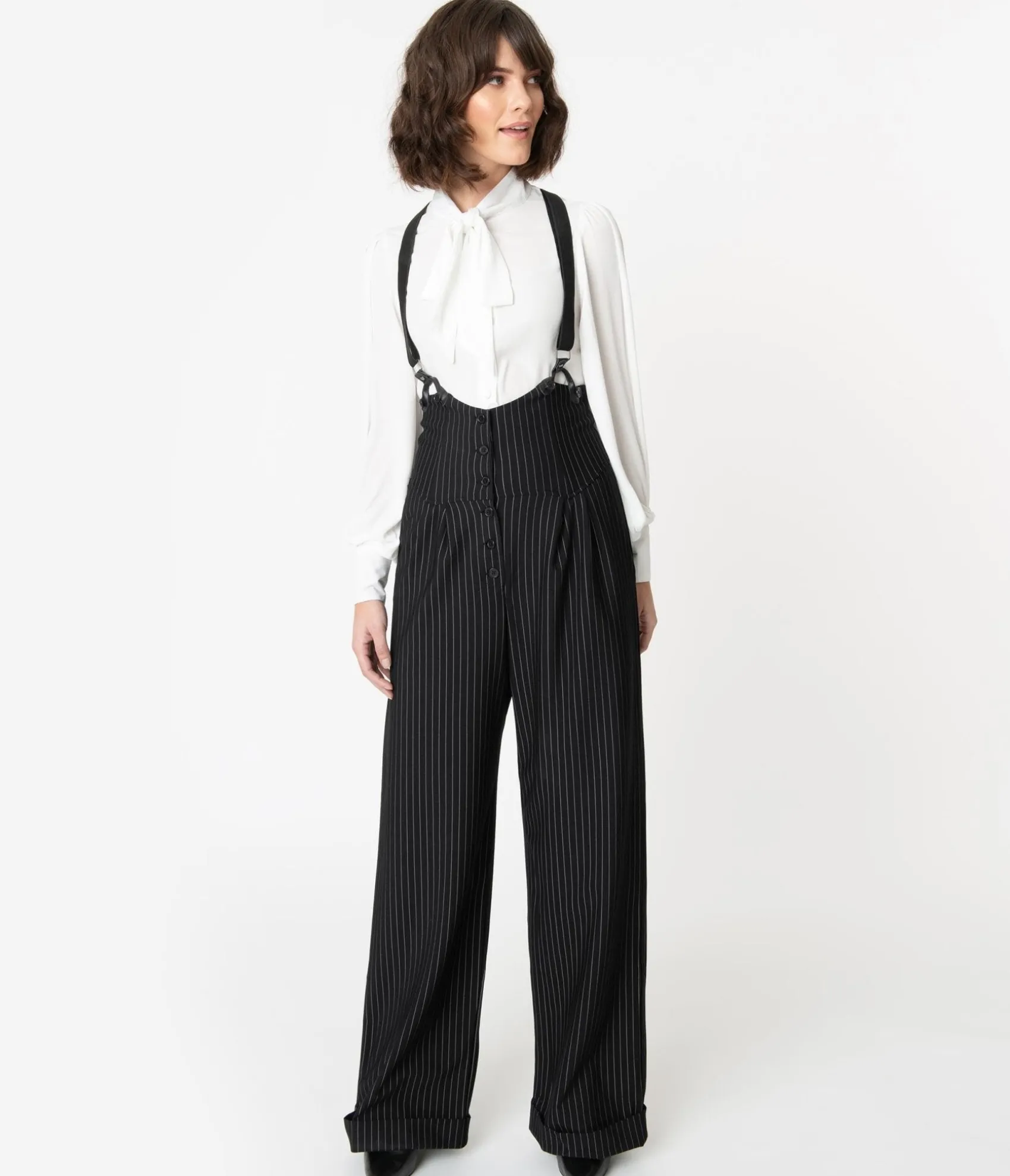 Unique Vintage 1930s Black & White Pin Stripe Thelma Suspender Pants Best