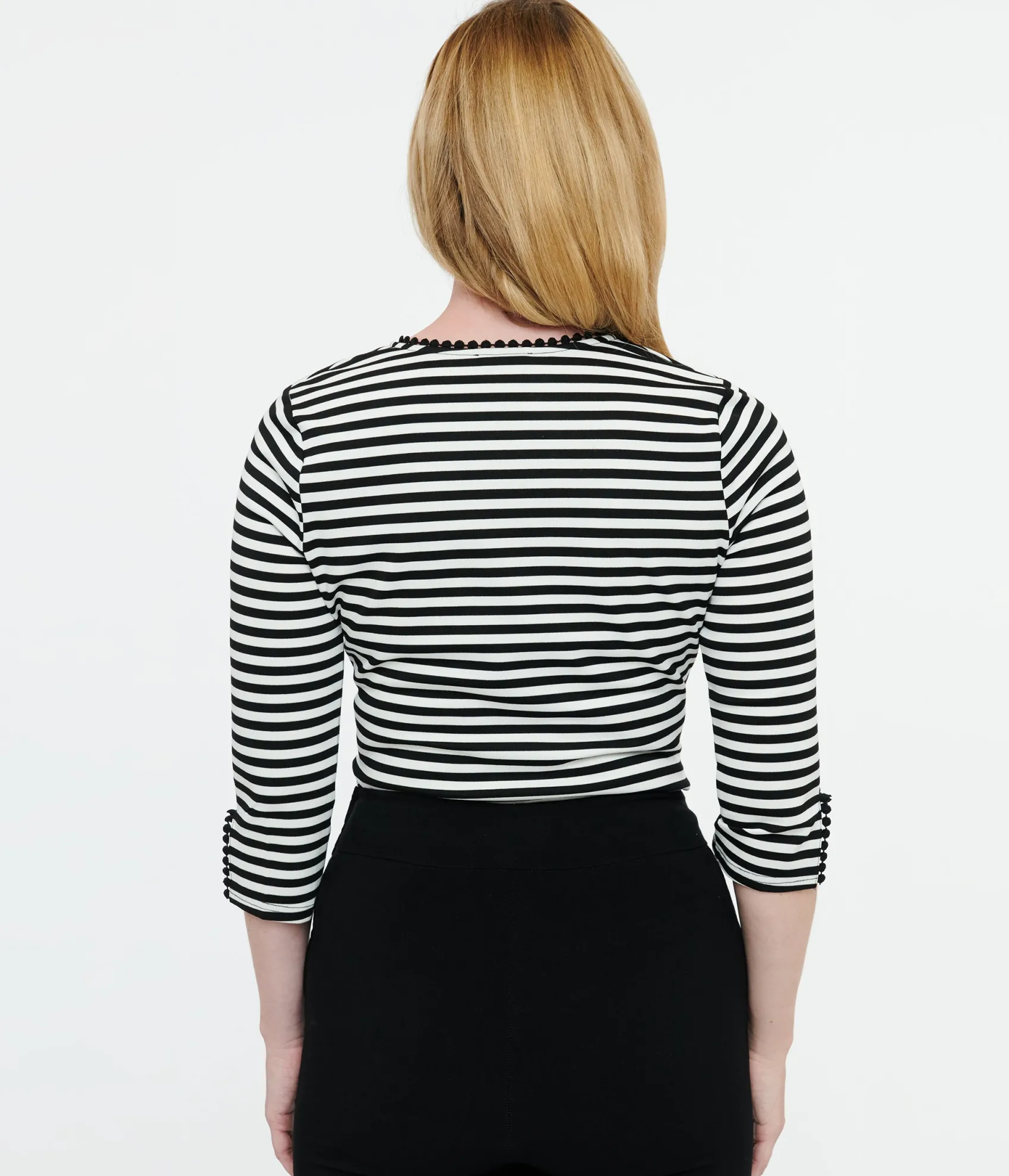 Unique Vintage 1950s Black & White Stripe Cutout Neck Tie Top Clearance