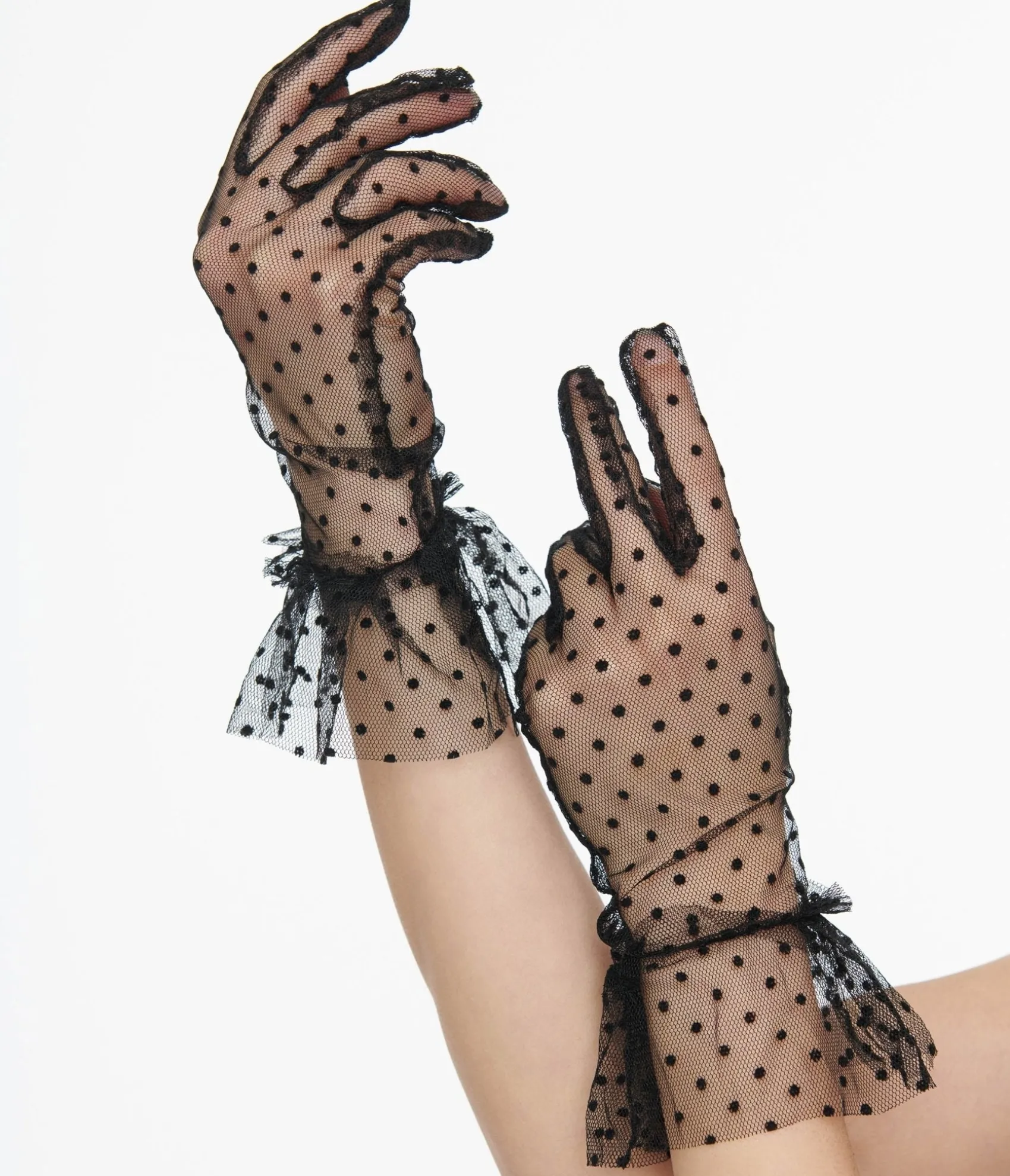 Unique Vintage 1950s Black Dot Mesh Gloves Best Sale