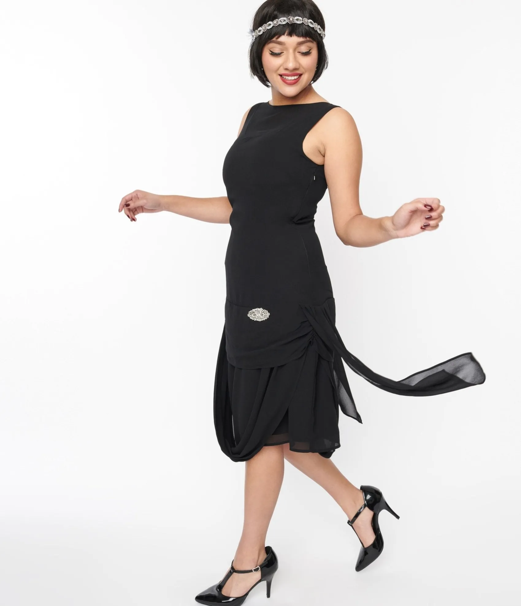 Unique Vintage 1920s Black Draped Flapper Dress Discount