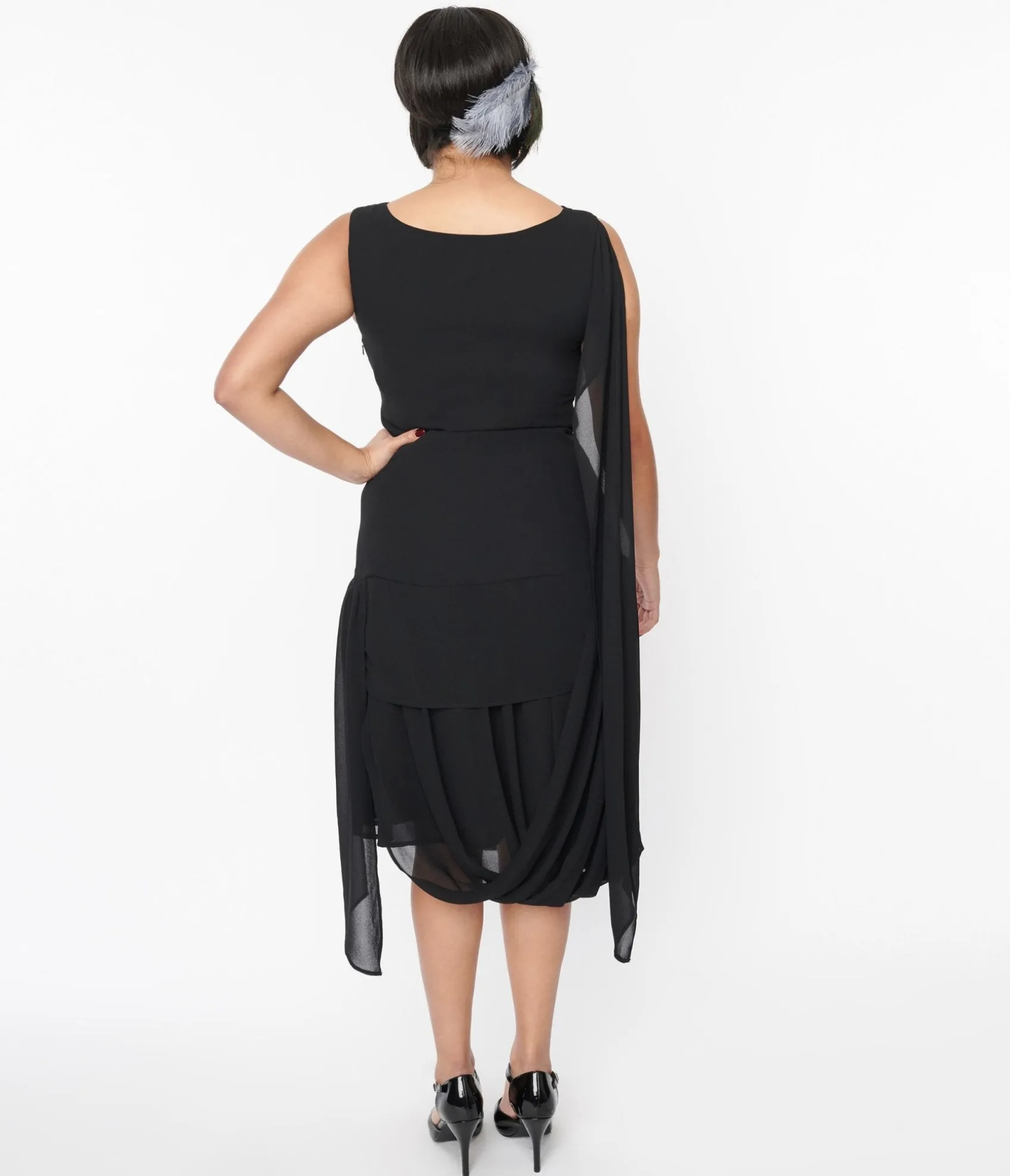 Unique Vintage 1920s Black Draped Flapper Dress Discount