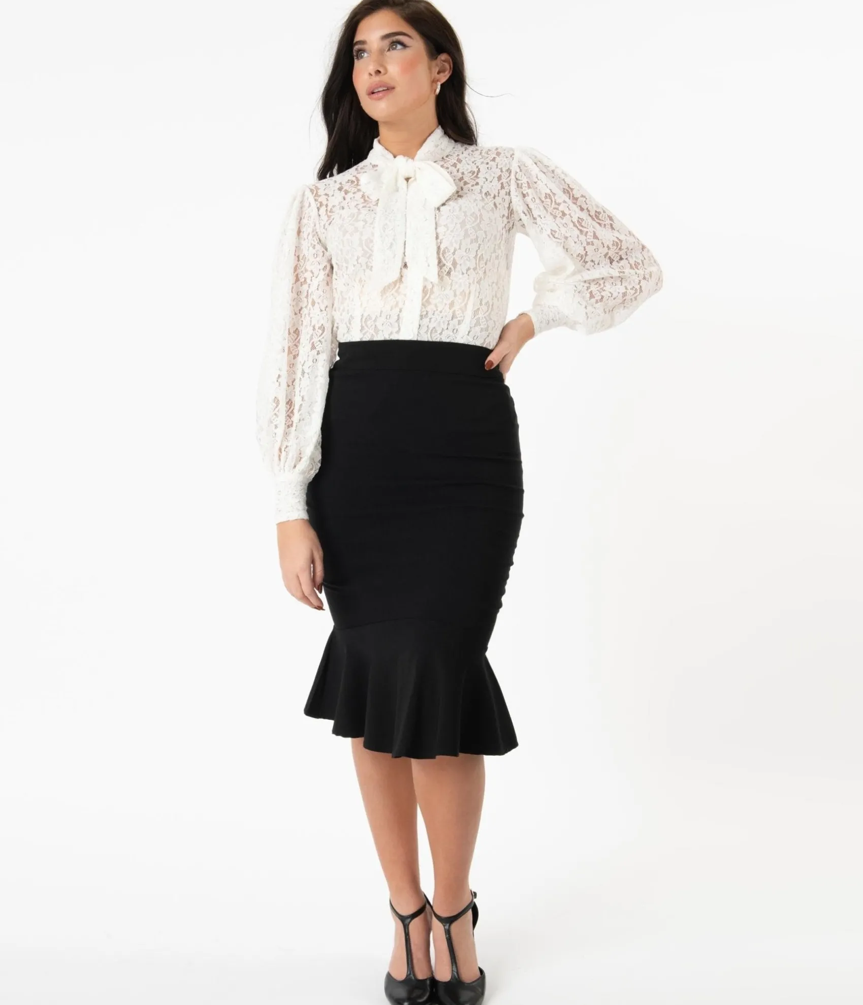 Unique Vintage 1940s Black Fishtail Lizette Wiggle Skirt Discount