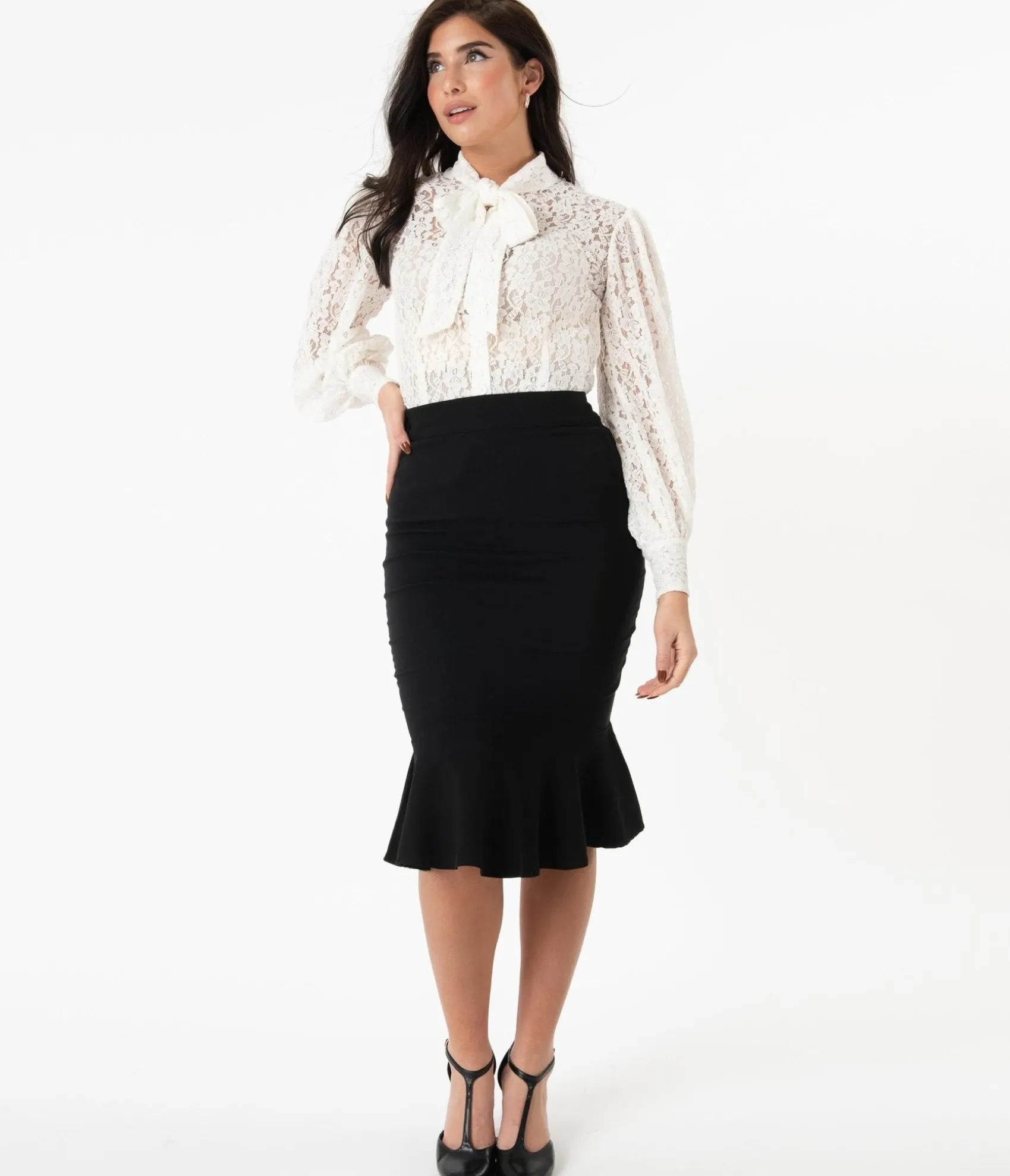 Unique Vintage 1940s Black Fishtail Lizette Wiggle Skirt Discount
