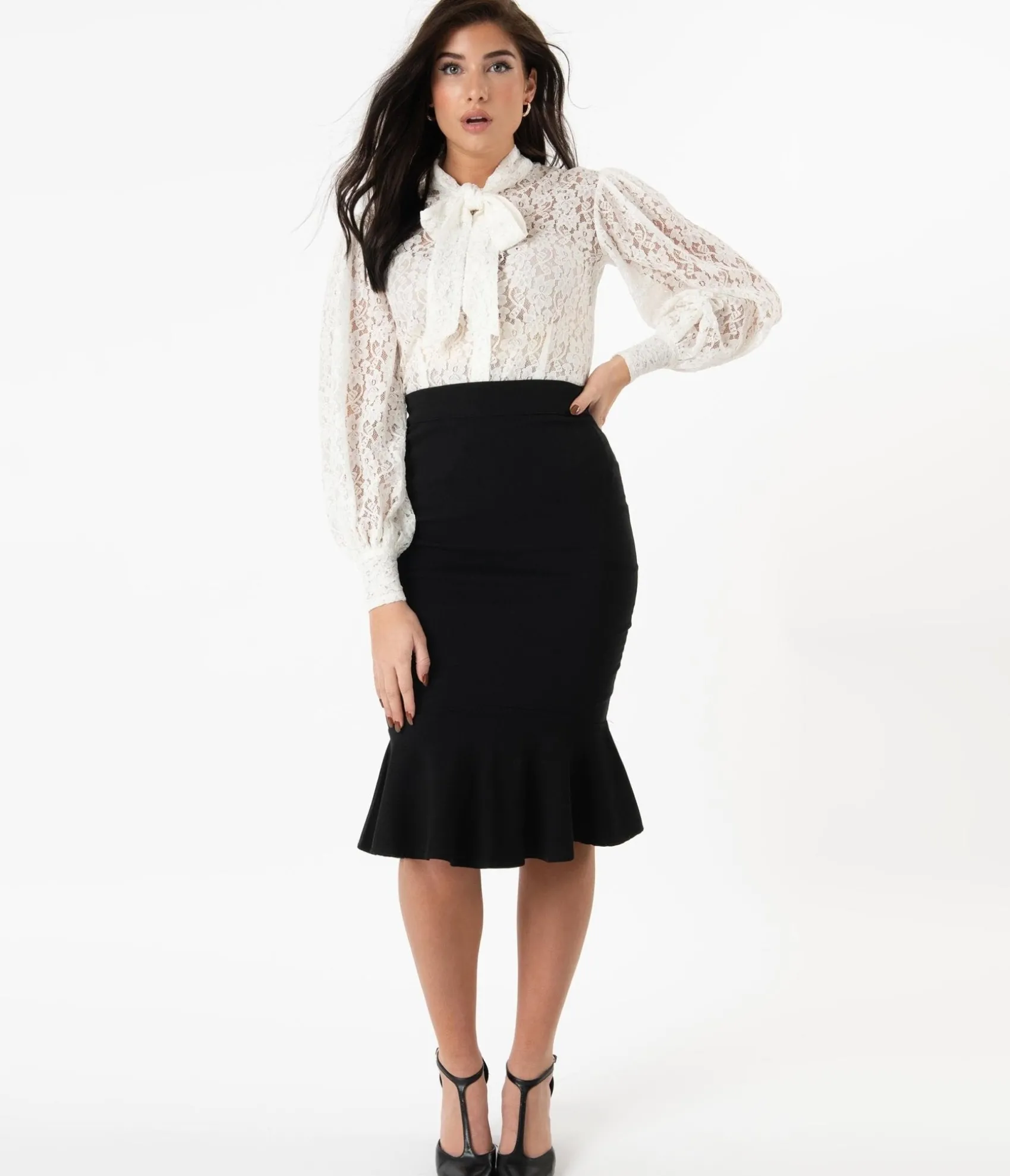 Unique Vintage 1940s Black Fishtail Lizette Wiggle Skirt Discount