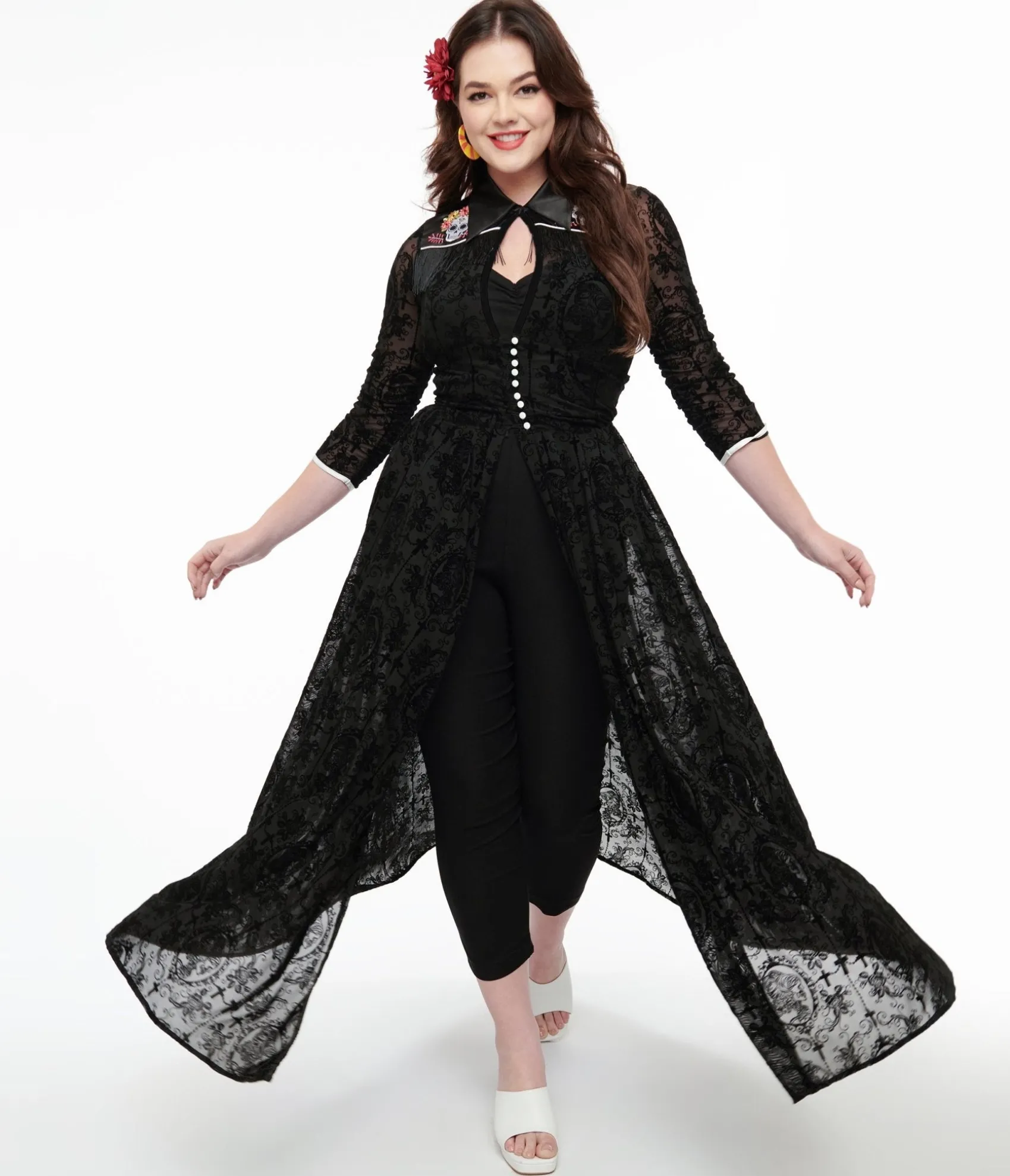Unique Vintage 1950s Black Flocked La Caterina Dia De Los Muertos Western Duster Cheap