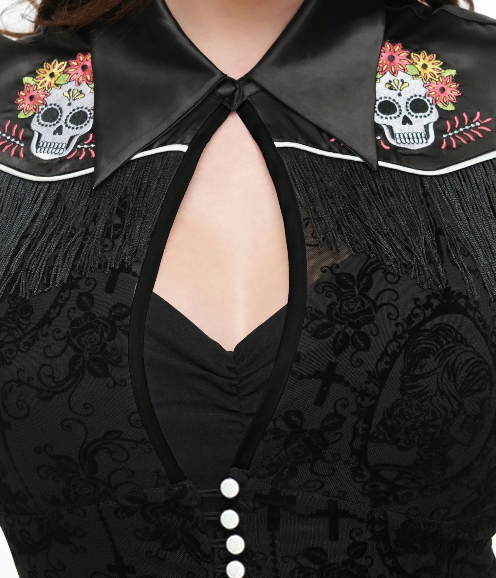 Unique Vintage 1950s Black Flocked La Caterina Dia De Los Muertos Western Duster Cheap