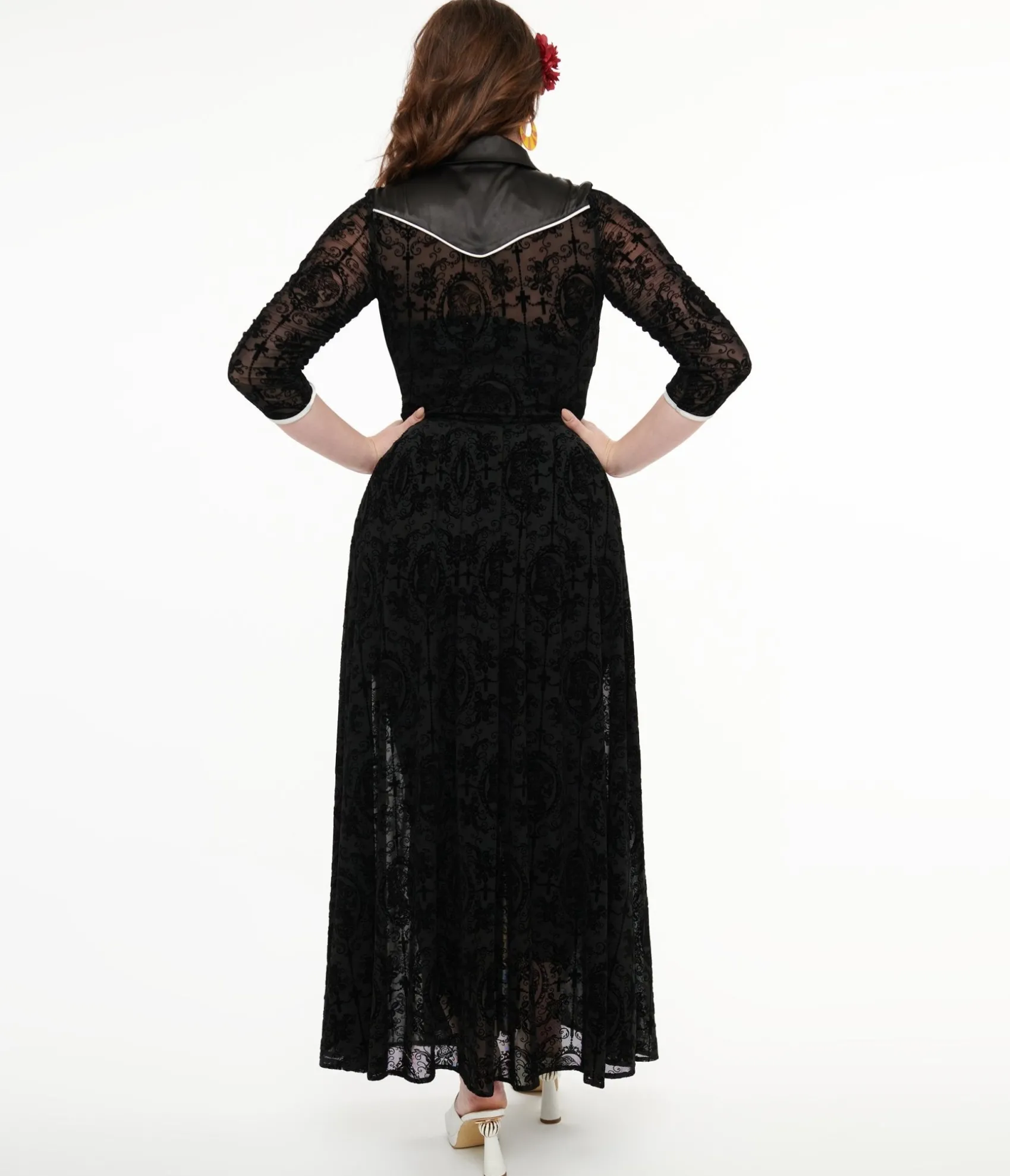 Unique Vintage 1950s Black Flocked La Caterina Dia De Los Muertos Western Duster Cheap