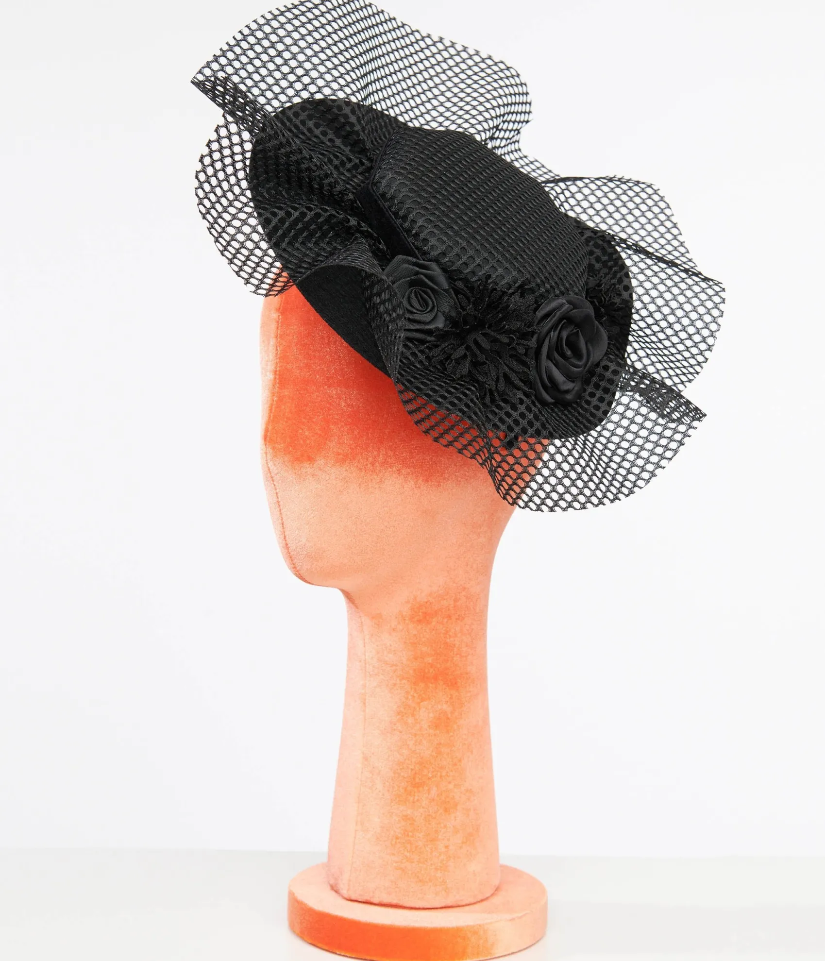 Unique Vintage 1930s Black Floral & Mesh Fascinator Best