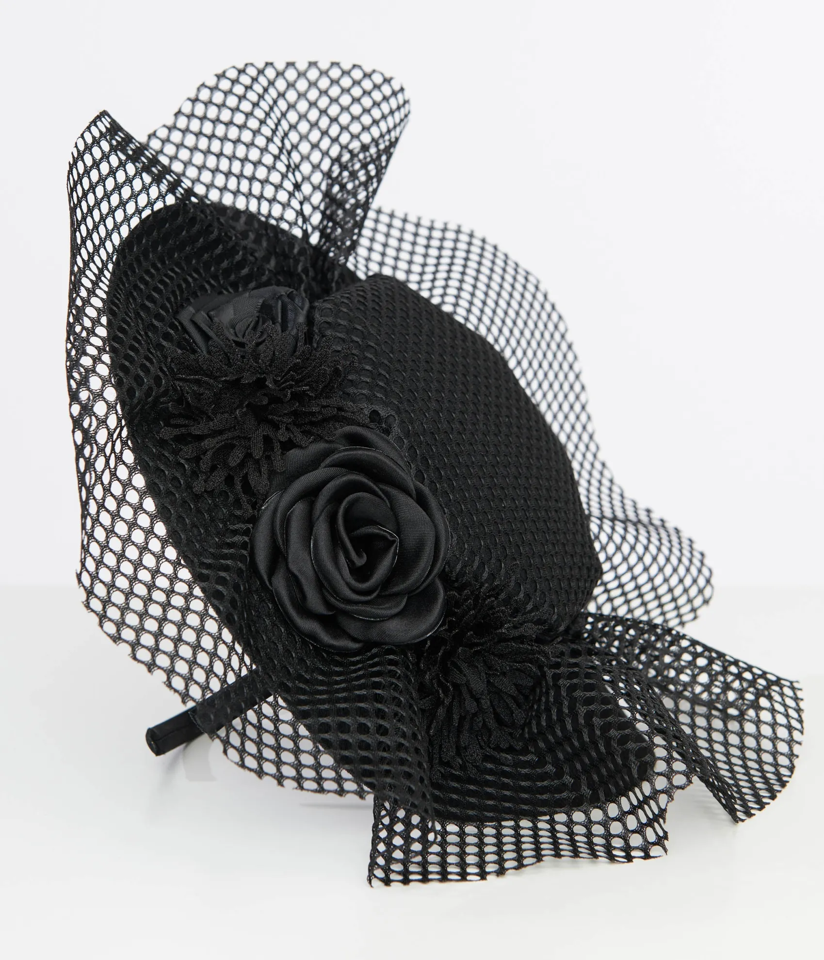 Unique Vintage 1930s Black Floral & Mesh Fascinator Best