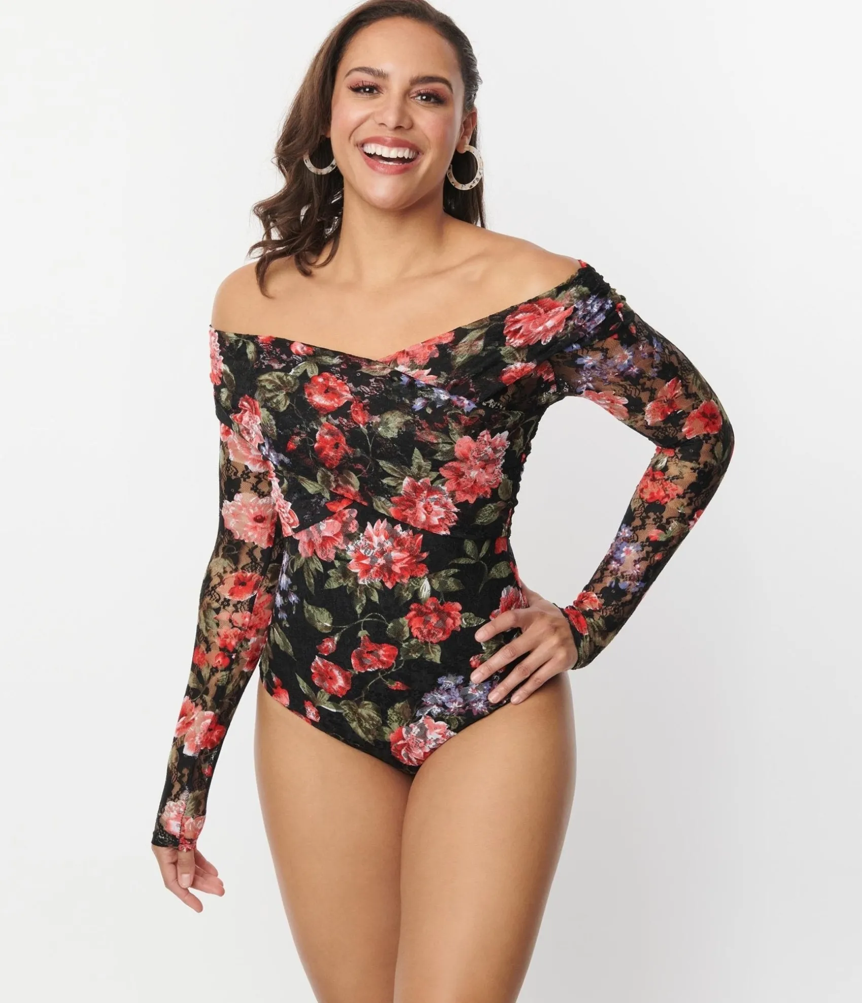 Unique Vintage 1940s Black Floral Lace Saturday Night Bodysuit Shop