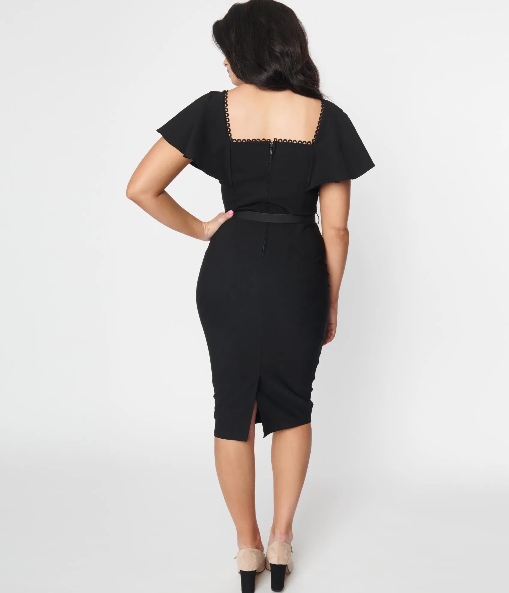 Unique Vintage 1940s Black Flutter Sleeve Sweetheart Wiggle Dress Store