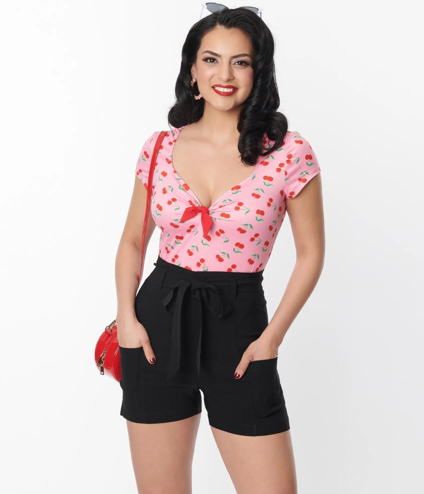 Unique Vintage 1940s Black High Waist Tied & True Shorts Hot