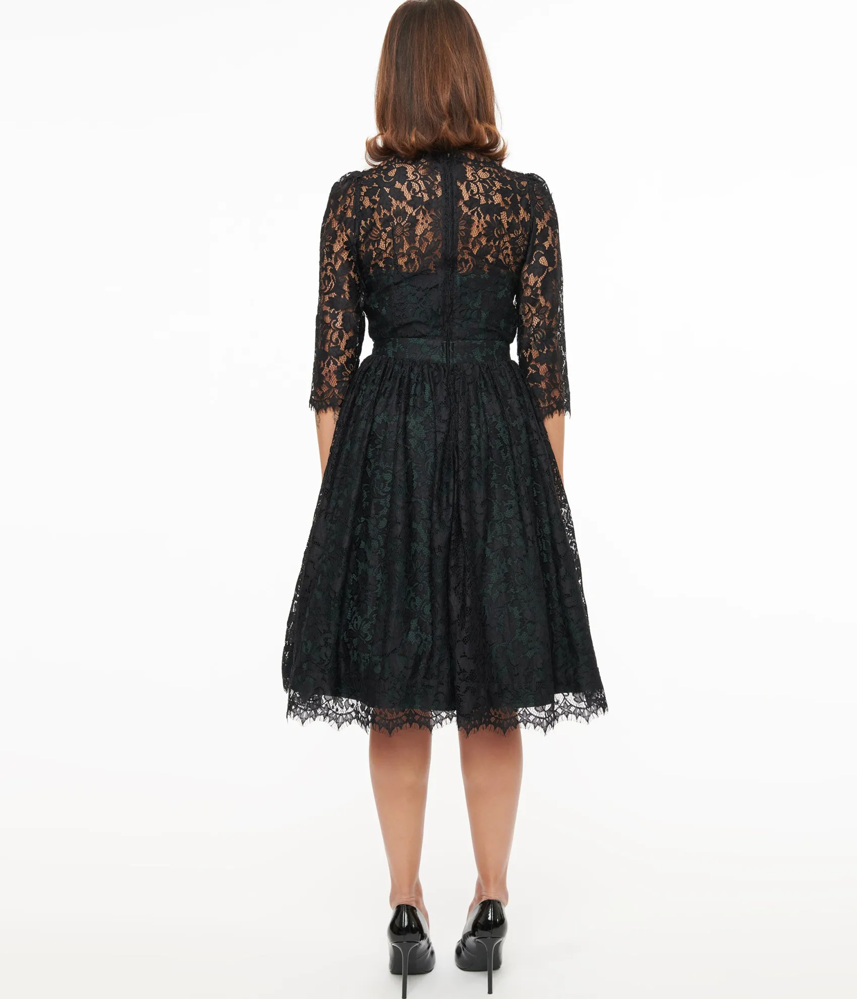 Unique Vintage 1940s Black Lace Swing Dress New