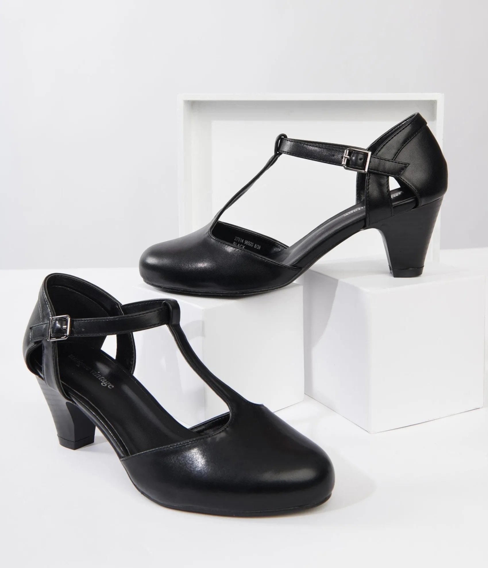 Unique Vintage 1920s Black Leatherette Closed Toe T-Strap Roxy Pumps Online