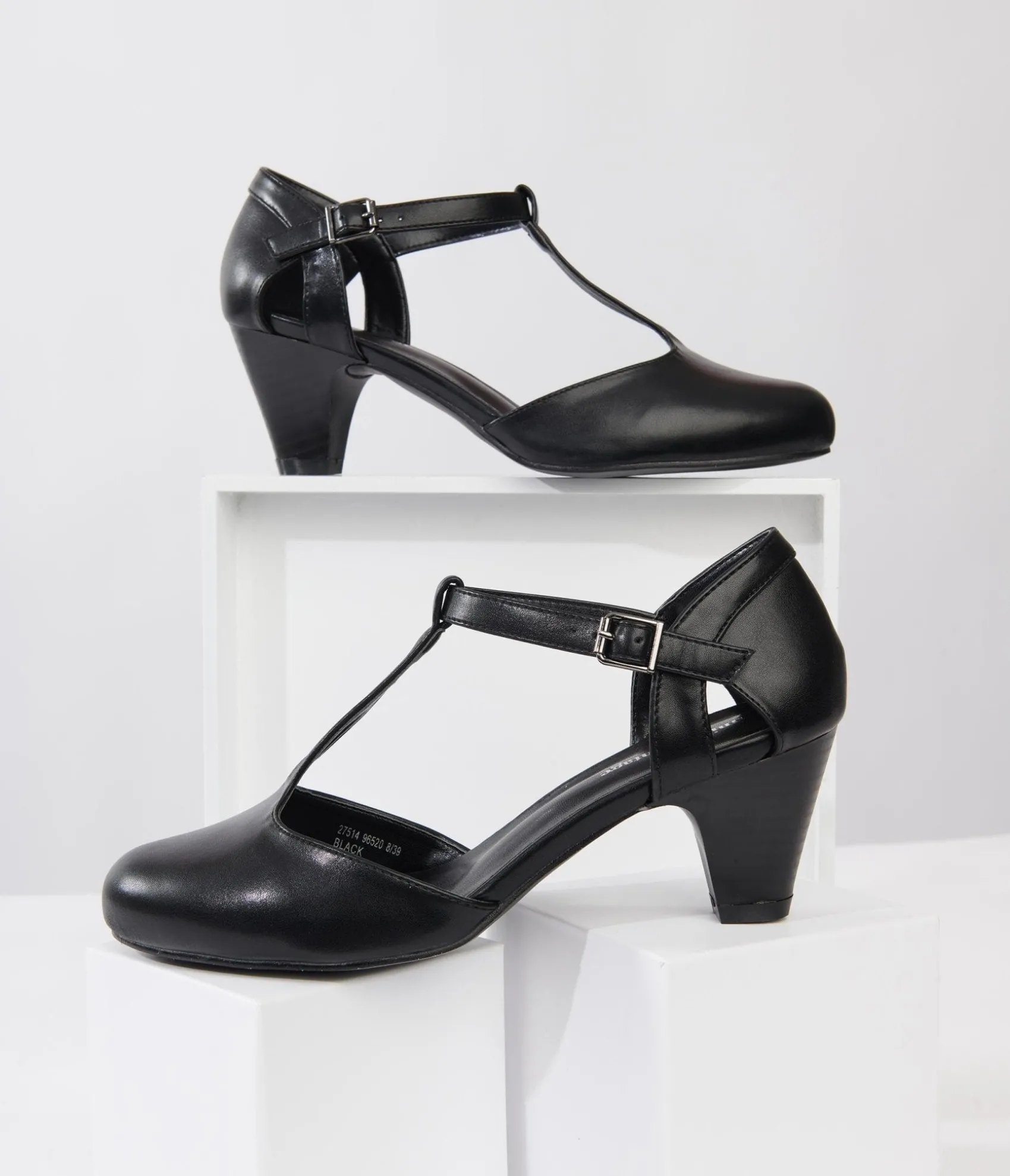 Unique Vintage 1920s Black Leatherette Closed Toe T-Strap Roxy Pumps Online
