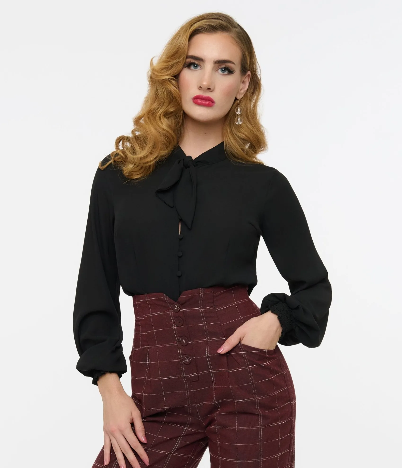 Unique Vintage 1940s Black Neck Tie Blouse Online