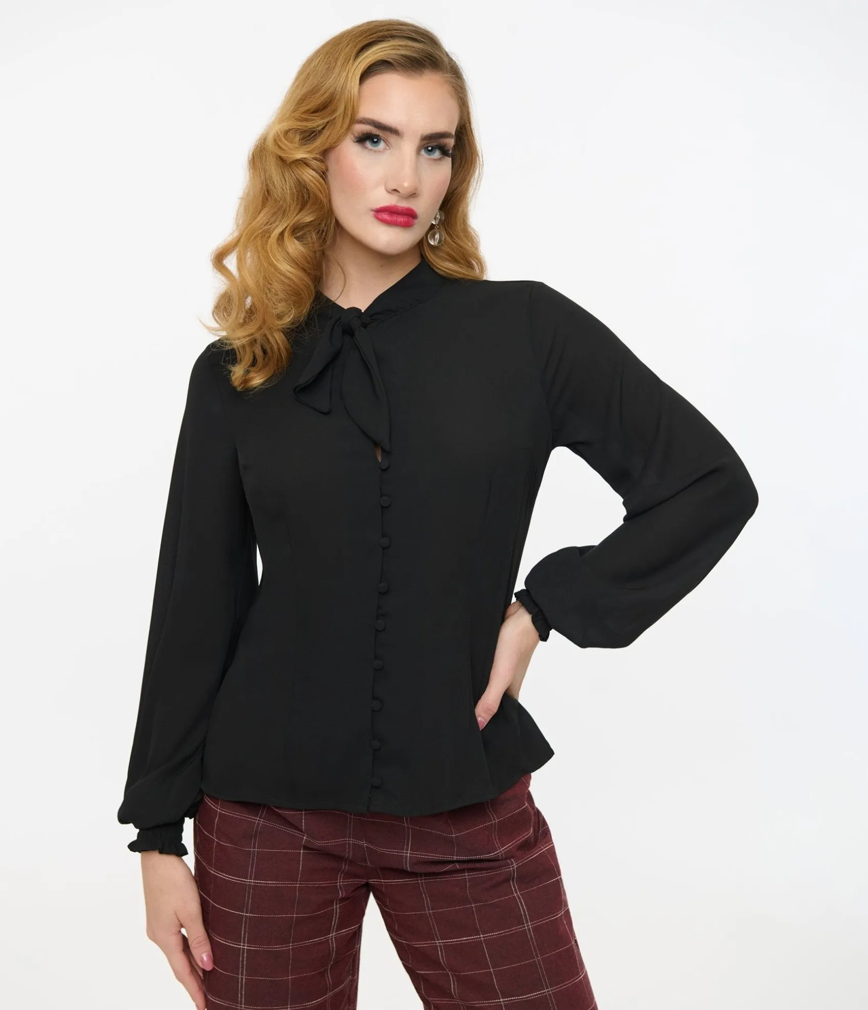 Unique Vintage 1940s Black Neck Tie Blouse Online