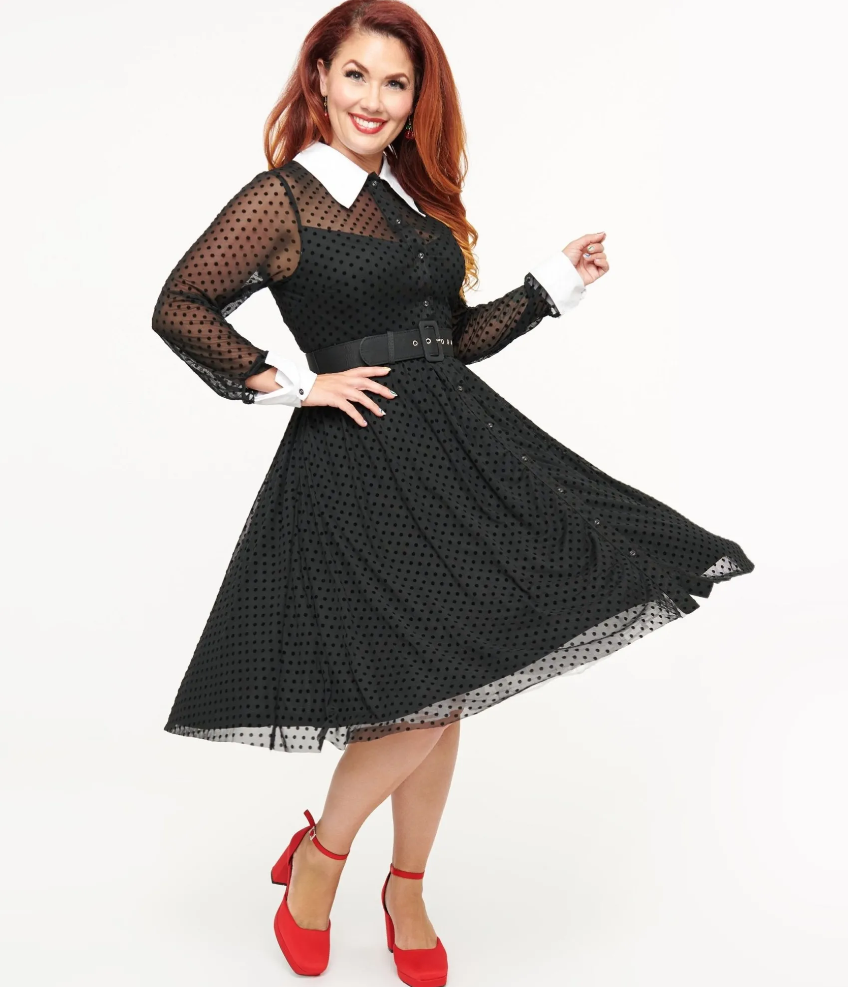 Unique Vintage 1950s Black Polka Dot Tulle Swing Dress Shop
