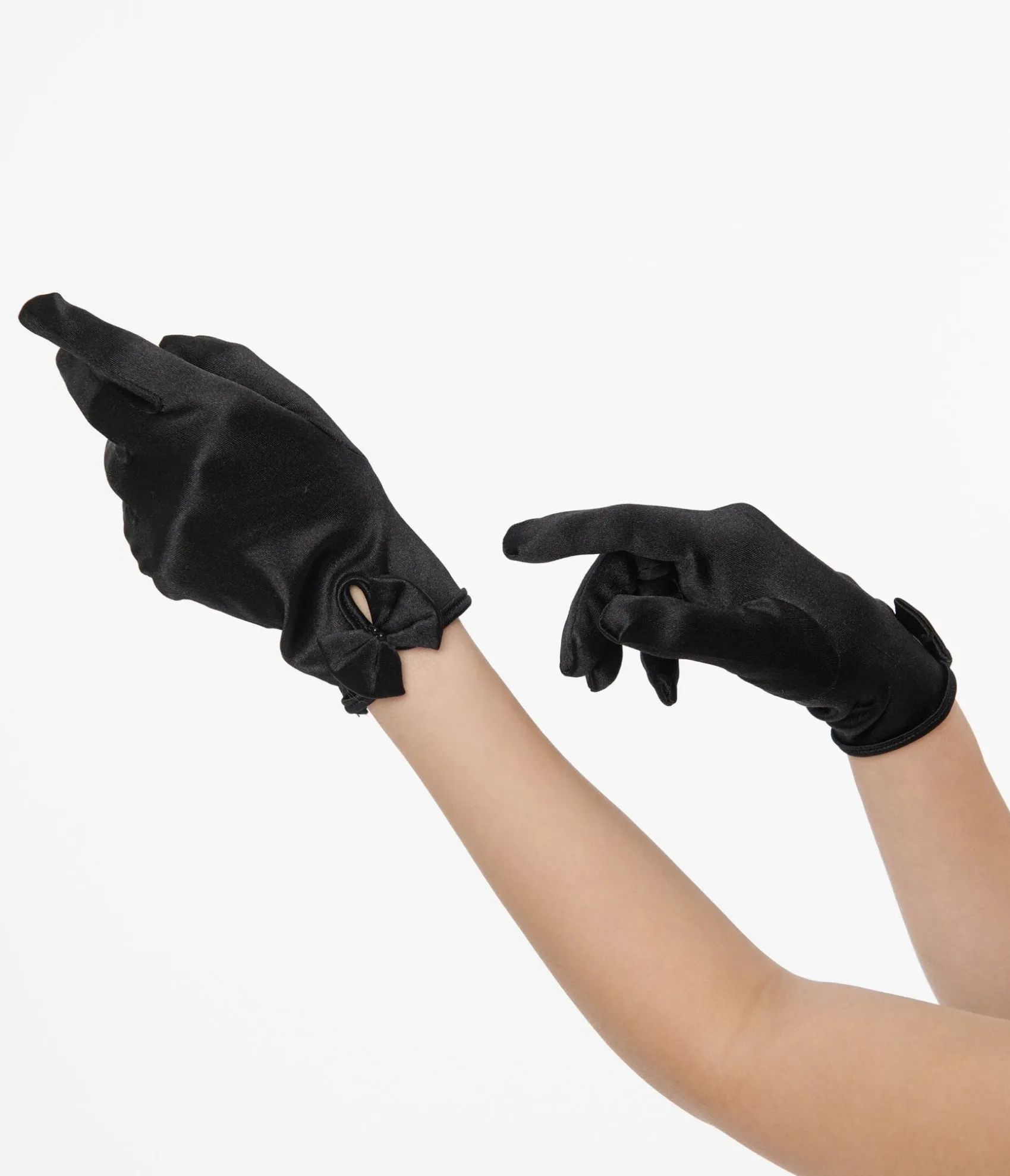 Unique Vintage 1950s Black Satin Bow Gloves Clearance