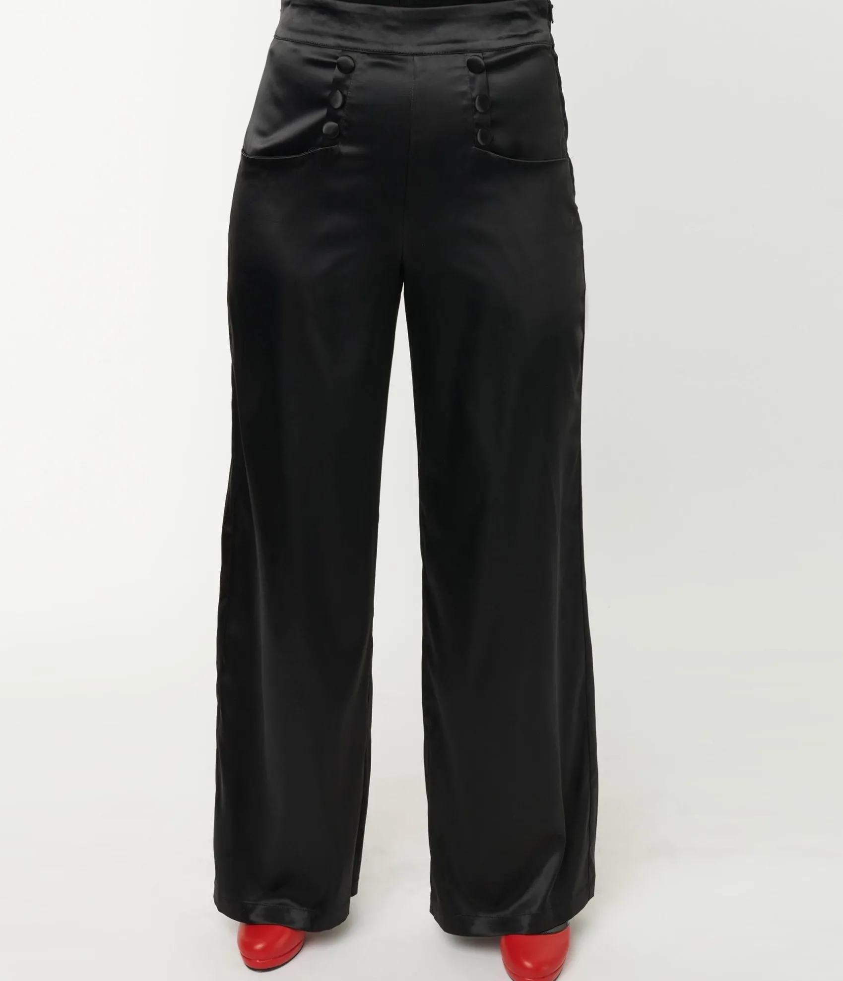 Unique Vintage 1940s Black Satin High Waist Ginger Pants Best
