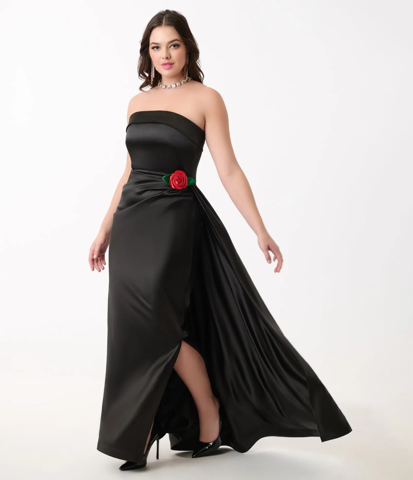 Unique Vintage 1950s Black Satin Strapless Enchanted Evening Gown Fashion