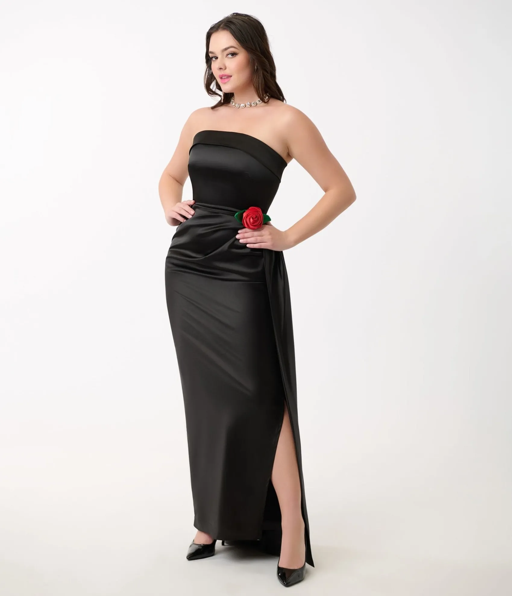 Unique Vintage 1950s Black Satin Strapless Enchanted Evening Gown Fashion