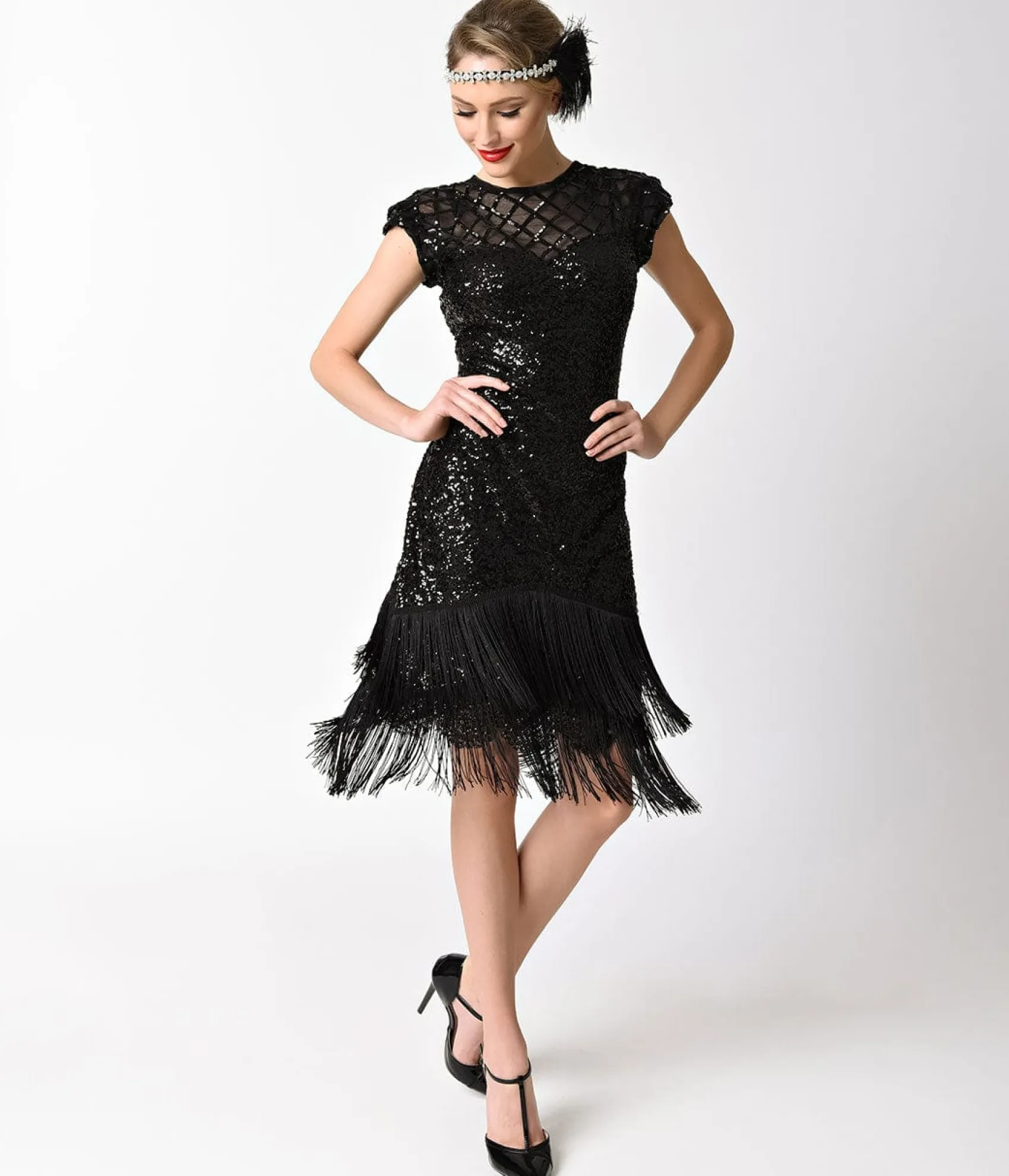 Unique Vintage 1920s Black Sequin Fringe Del Mar Flapper Dress Online