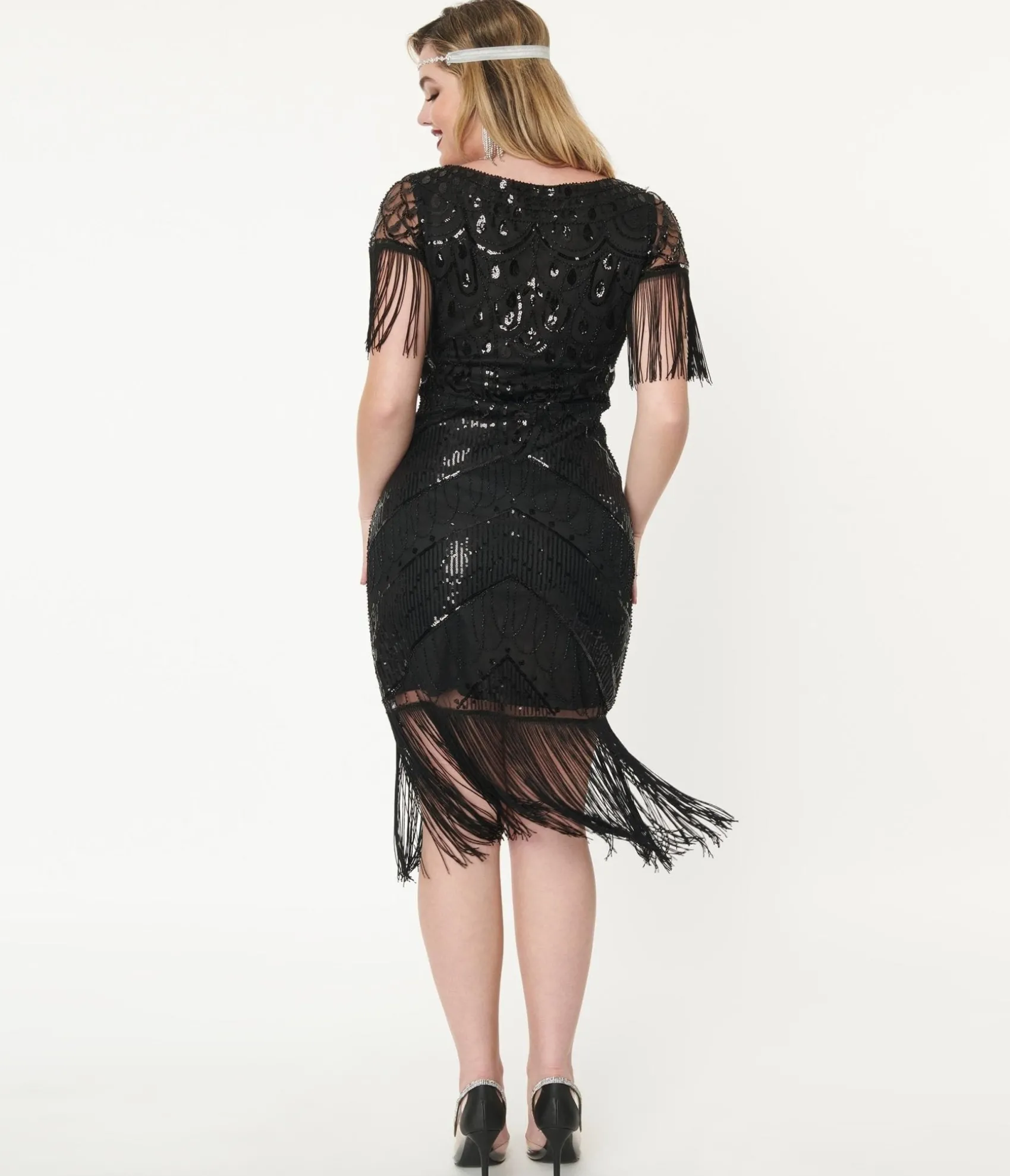 Unique Vintage 1920s Black Sequin Sleeved Laure Flapper Dress Store