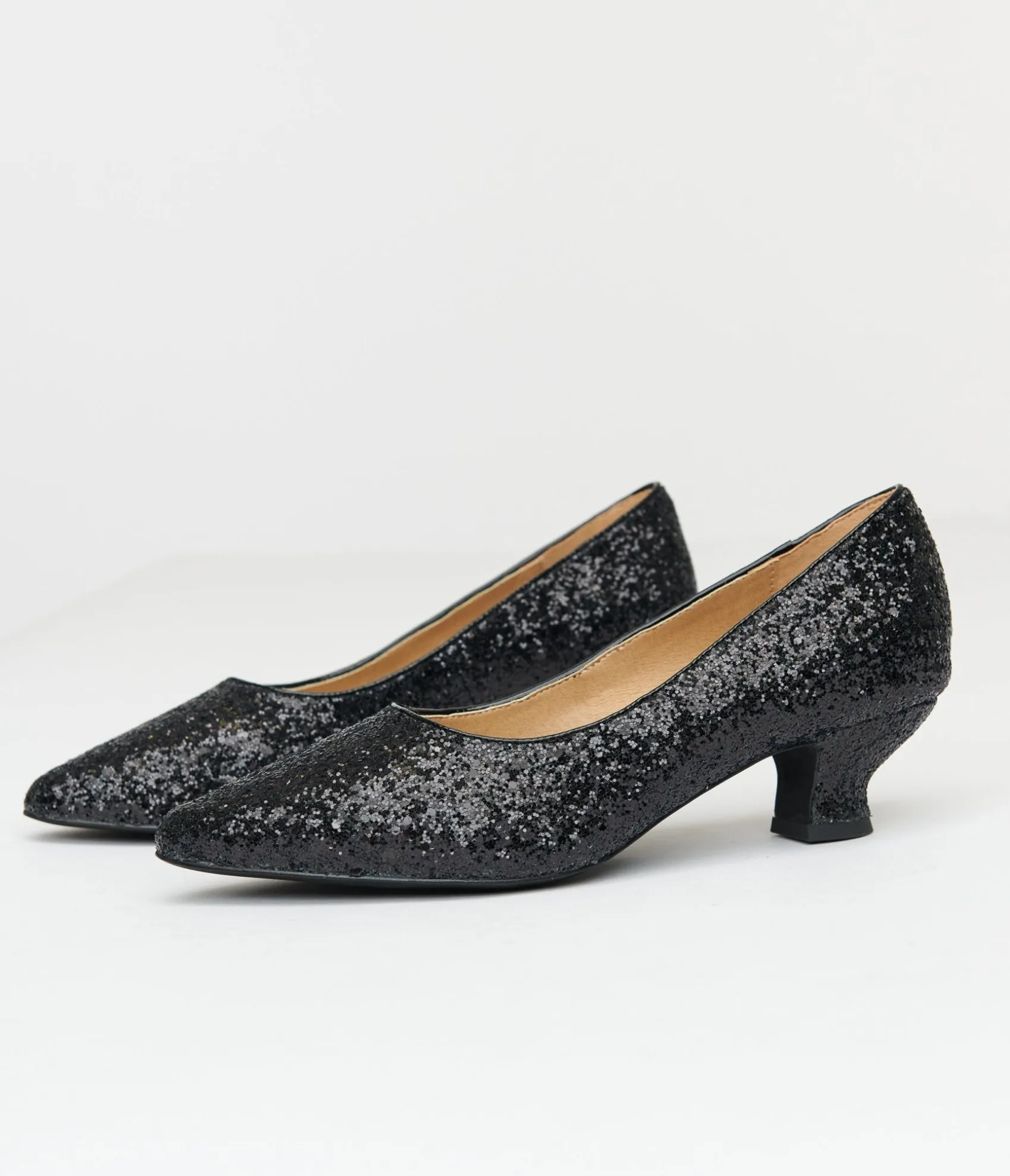 Unique Vintage 1950s Black Sparkle Pointed Kitten Heels Online