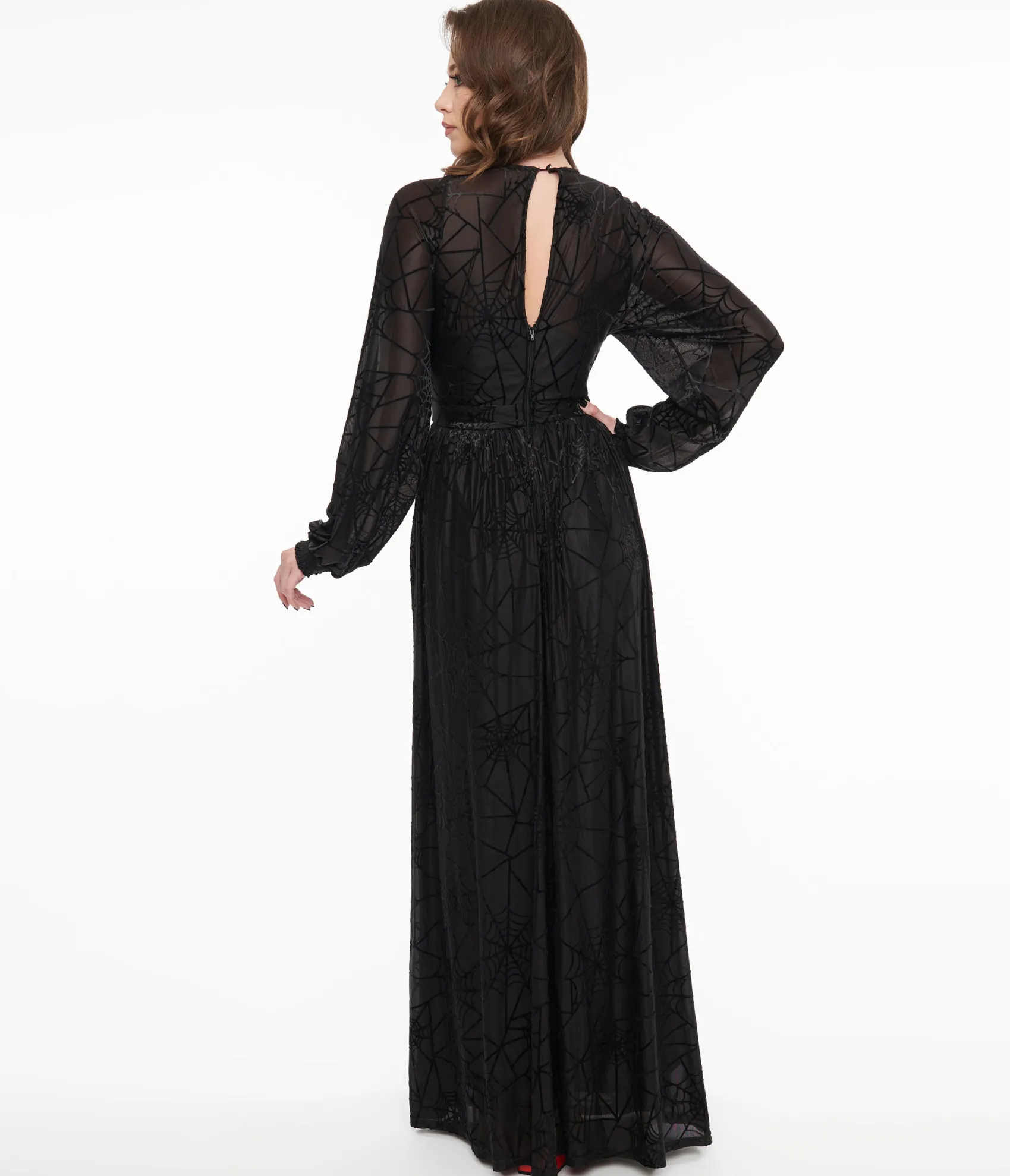 Unique Vintage 1970s Black Spiderweb Maxi Dress Best