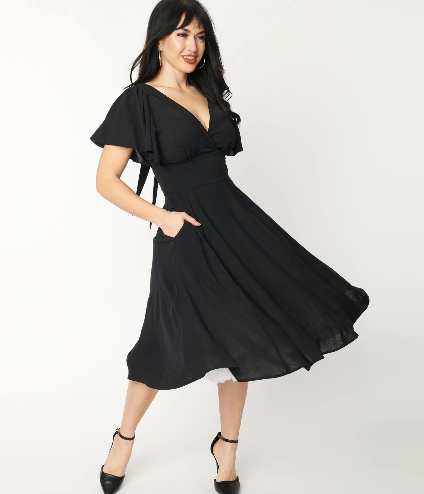 Unique Vintage 1940s Black Texture Swing Dress Best