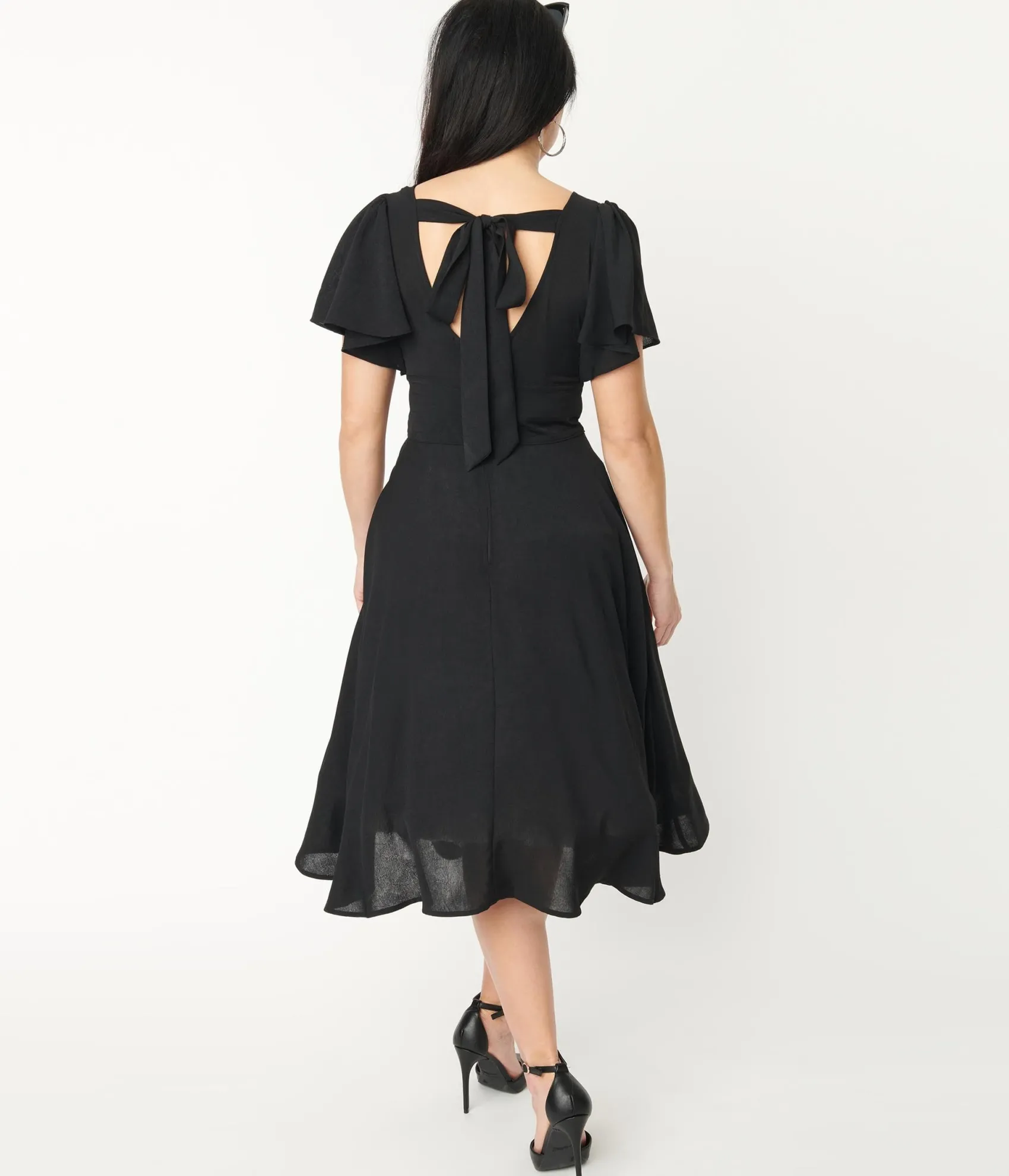 Unique Vintage 1940s Black Texture Swing Dress Best
