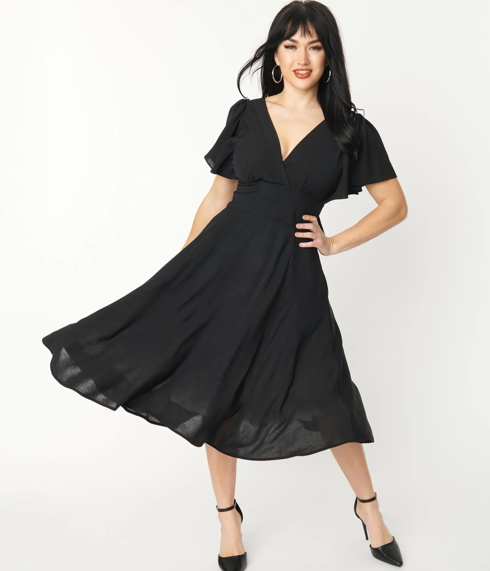 Unique Vintage 1940s Black Texture Swing Dress Best
