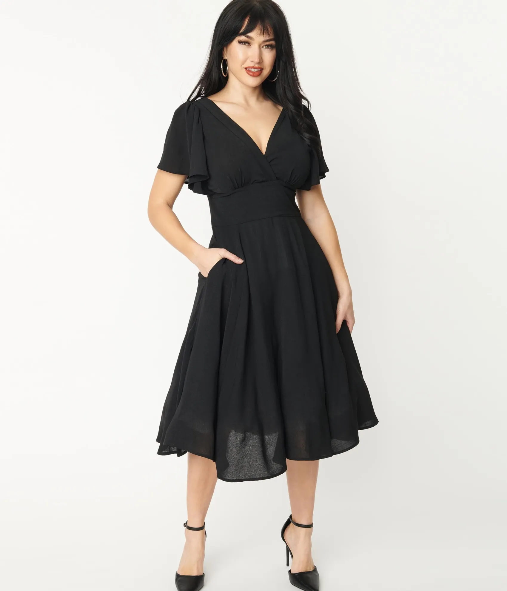 Unique Vintage 1940s Black Texture Swing Dress Best