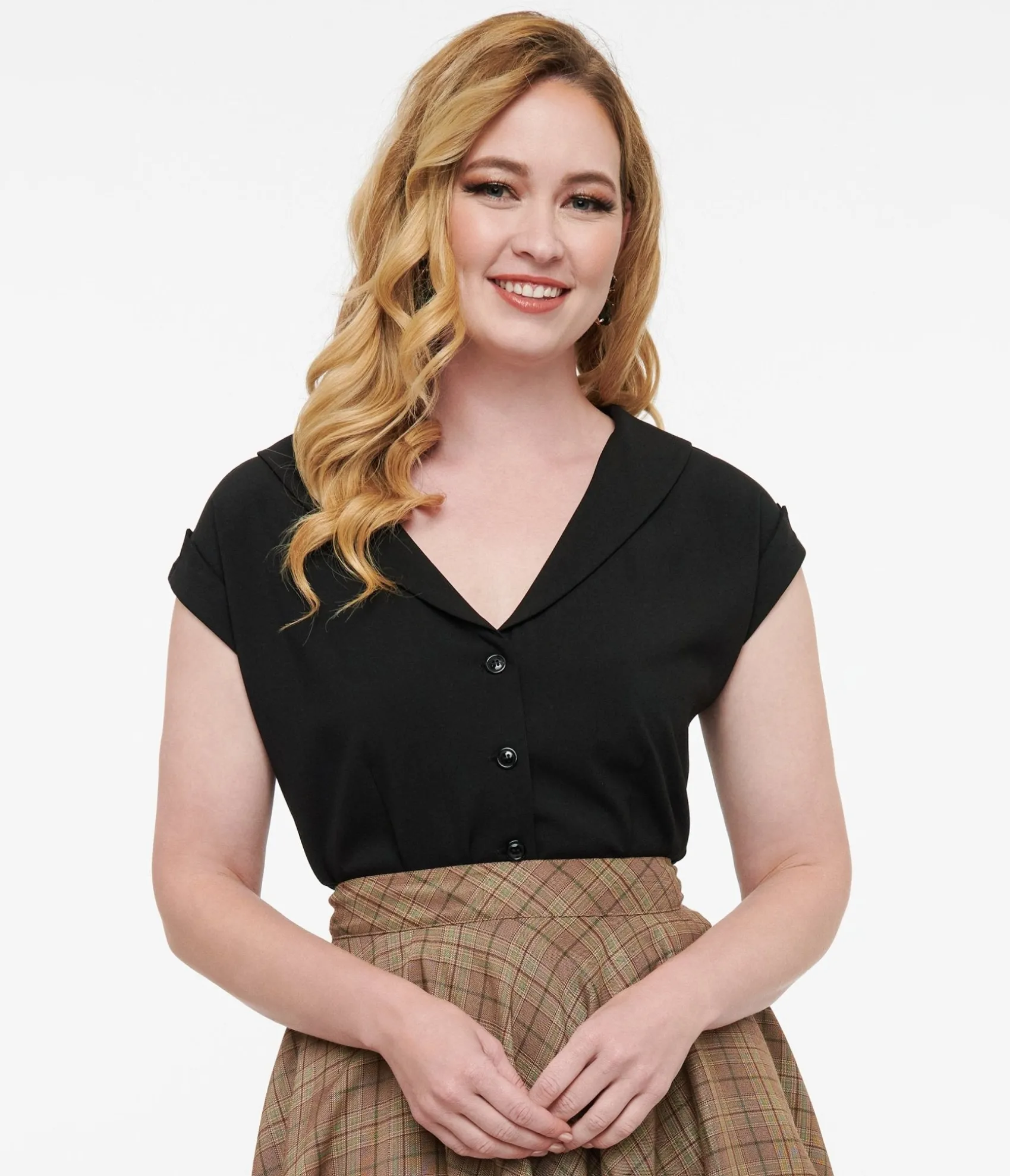 Unique Vintage 1960s Black Twill Sleeveless Blouse Store