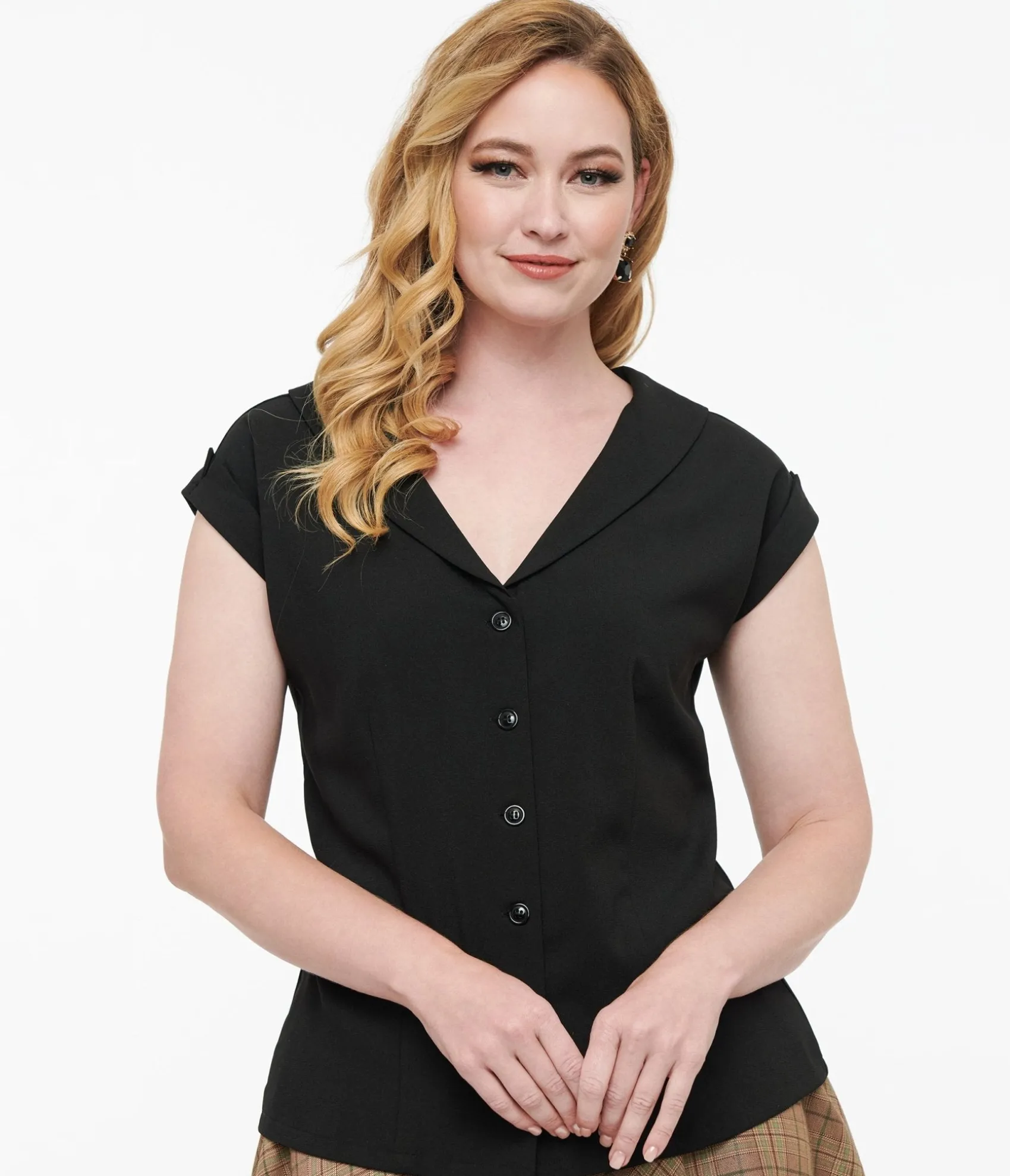 Unique Vintage 1960s Black Twill Sleeveless Blouse Store