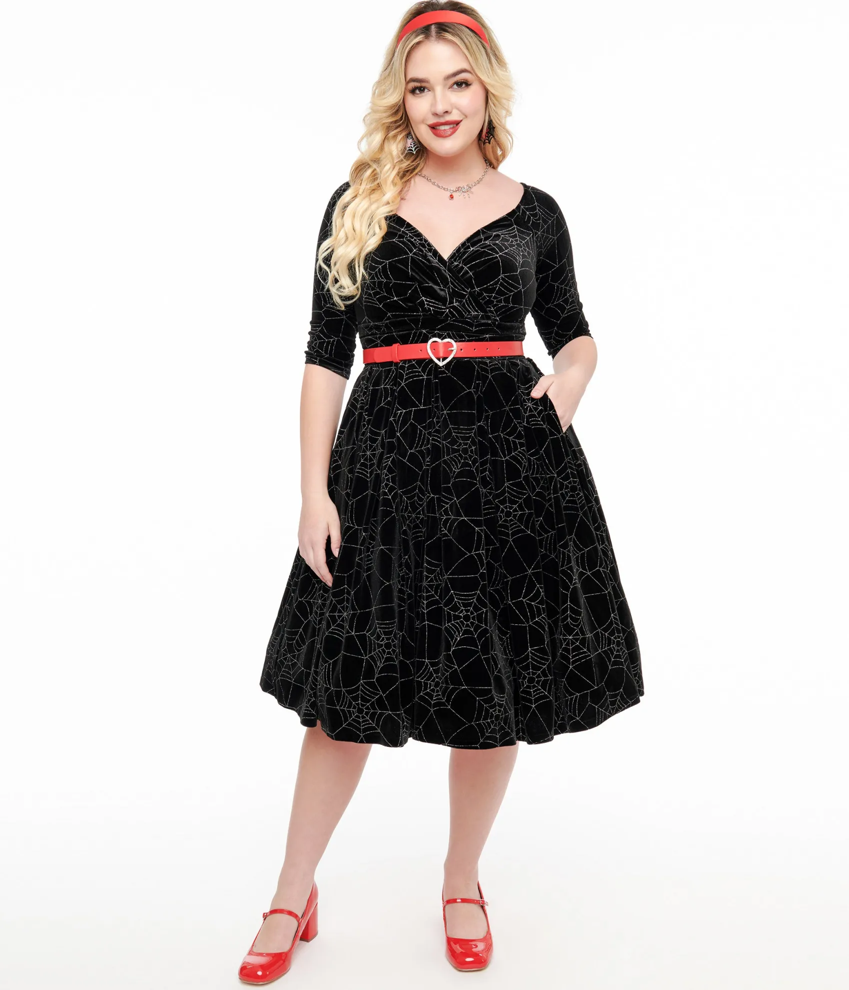 Unique Vintage 1950s Black Velvet & Silver Spiderweb Marceline Swing Dress Sale