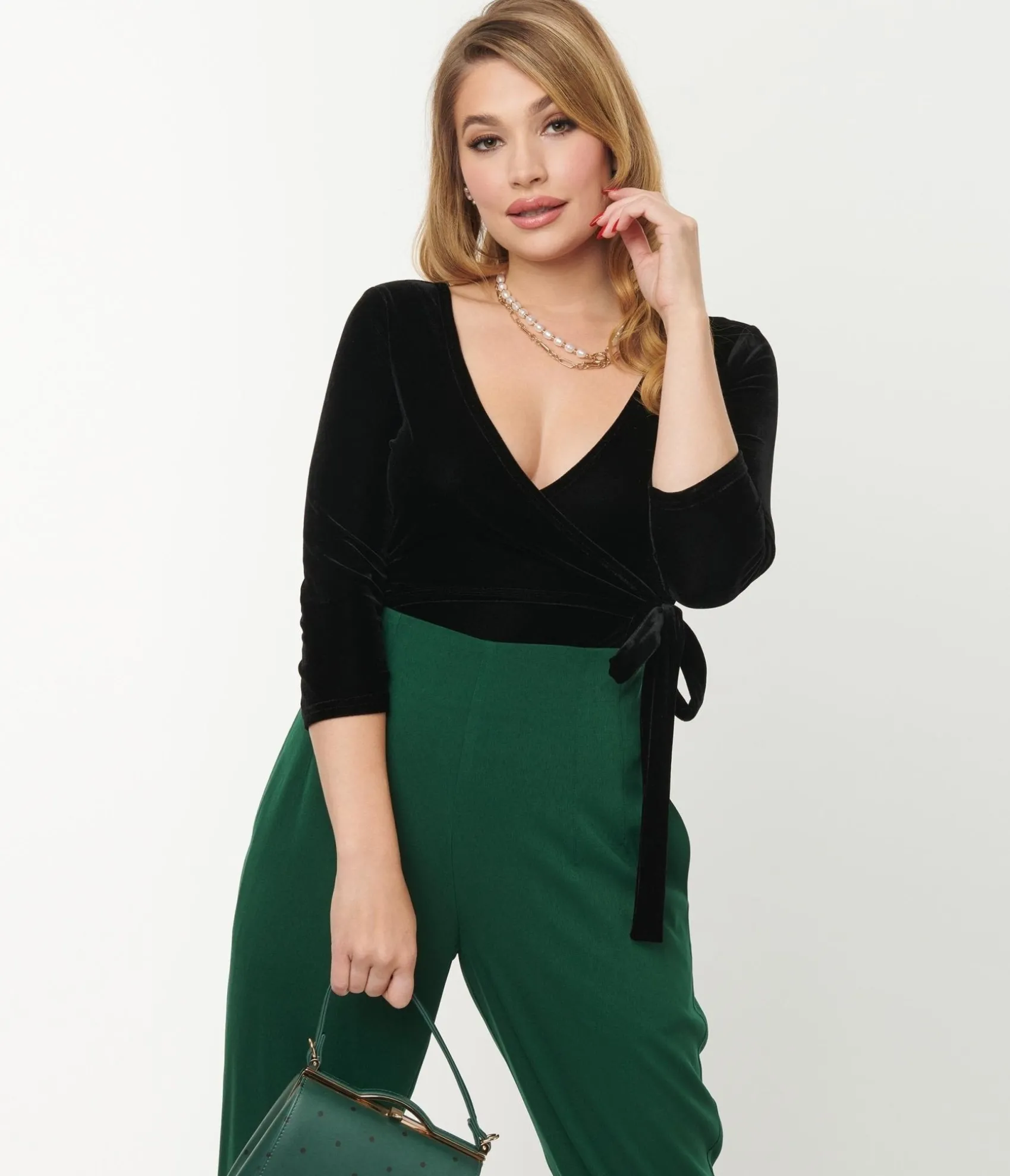 Unique Vintage 1970s Black Velvet Surplice Bodysuit Sale