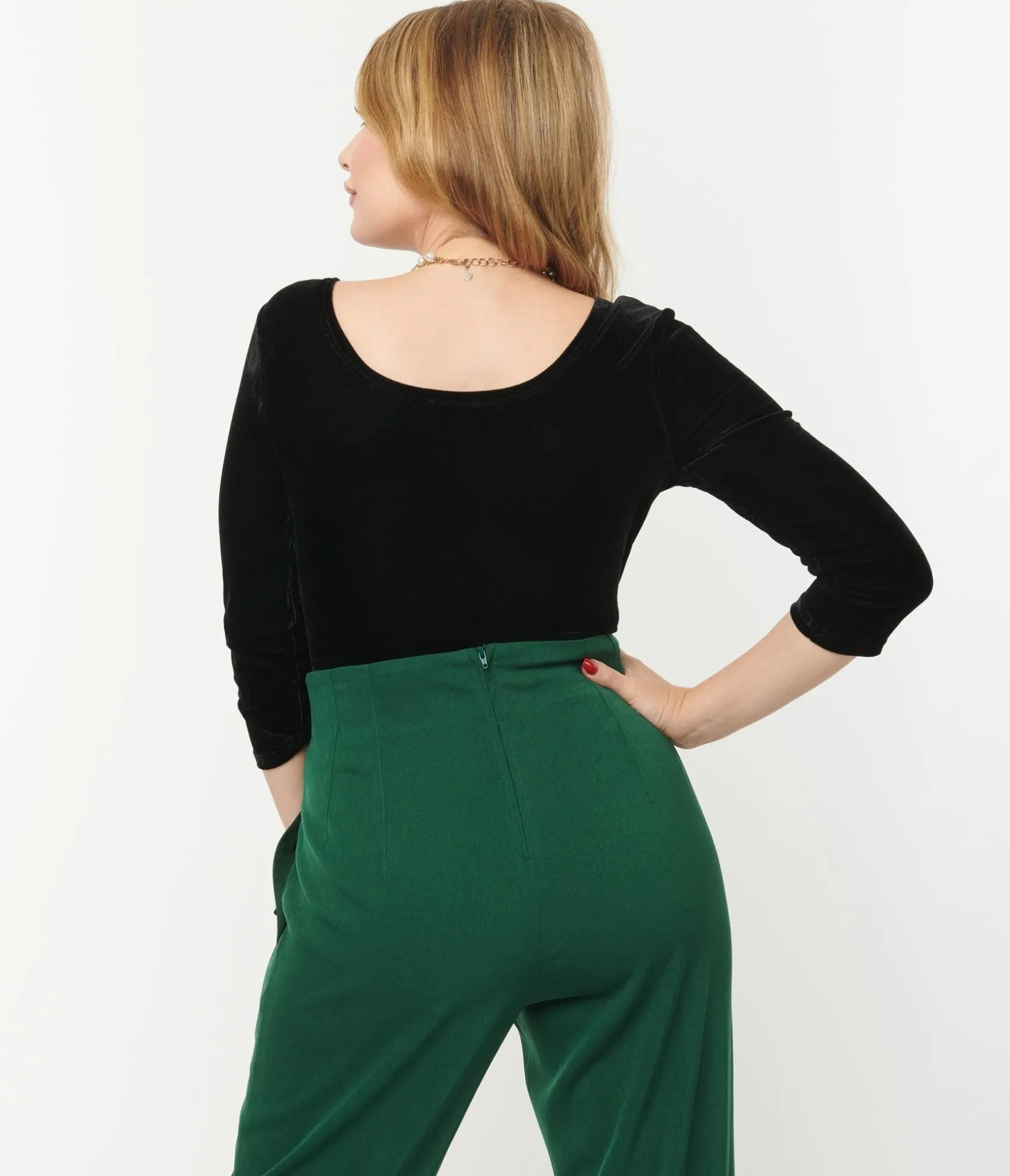 Unique Vintage 1970s Black Velvet Surplice Bodysuit Sale